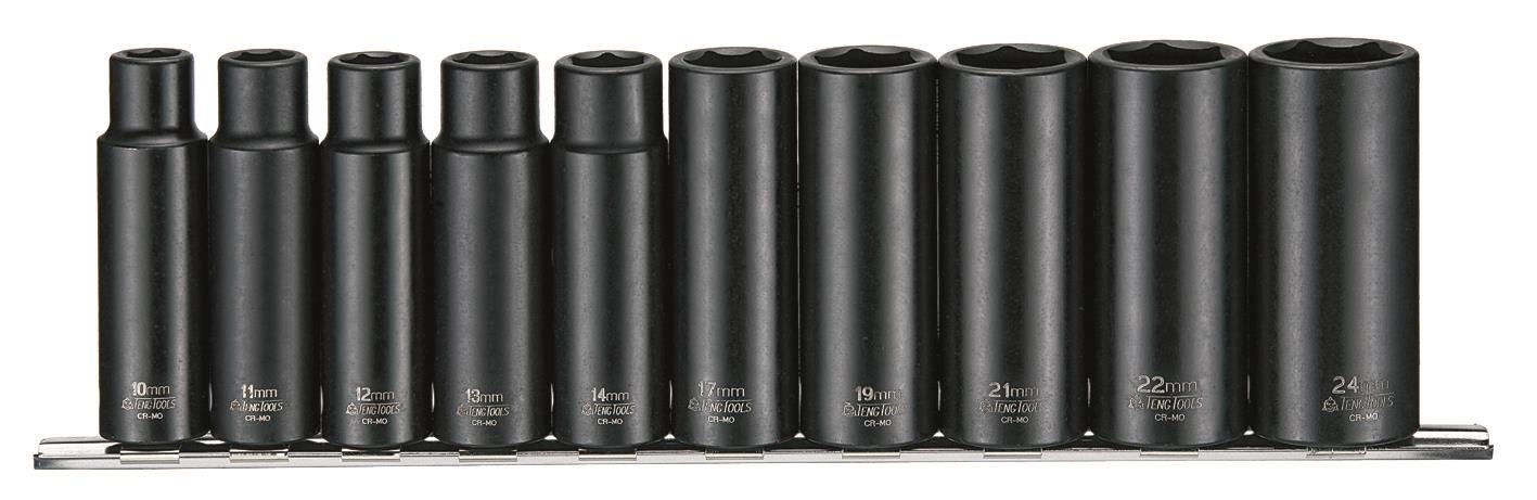 Šesťhranné príklepové nástavce dlhé v súprave s uchopením 1/2" Teng Tools