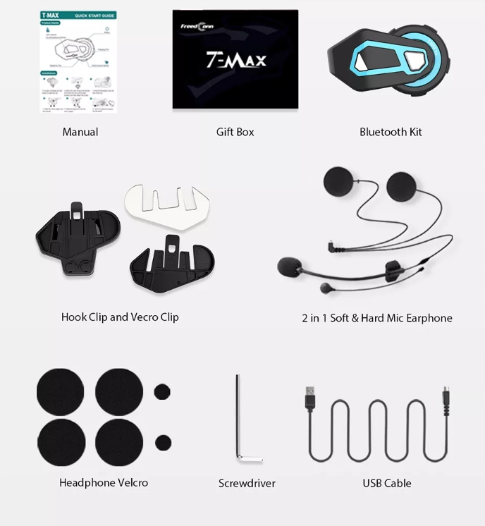 Interkom motocyklowy Freedconn T MAX PRO gratis Additional Elements dedicated cable USB cable assembly kit