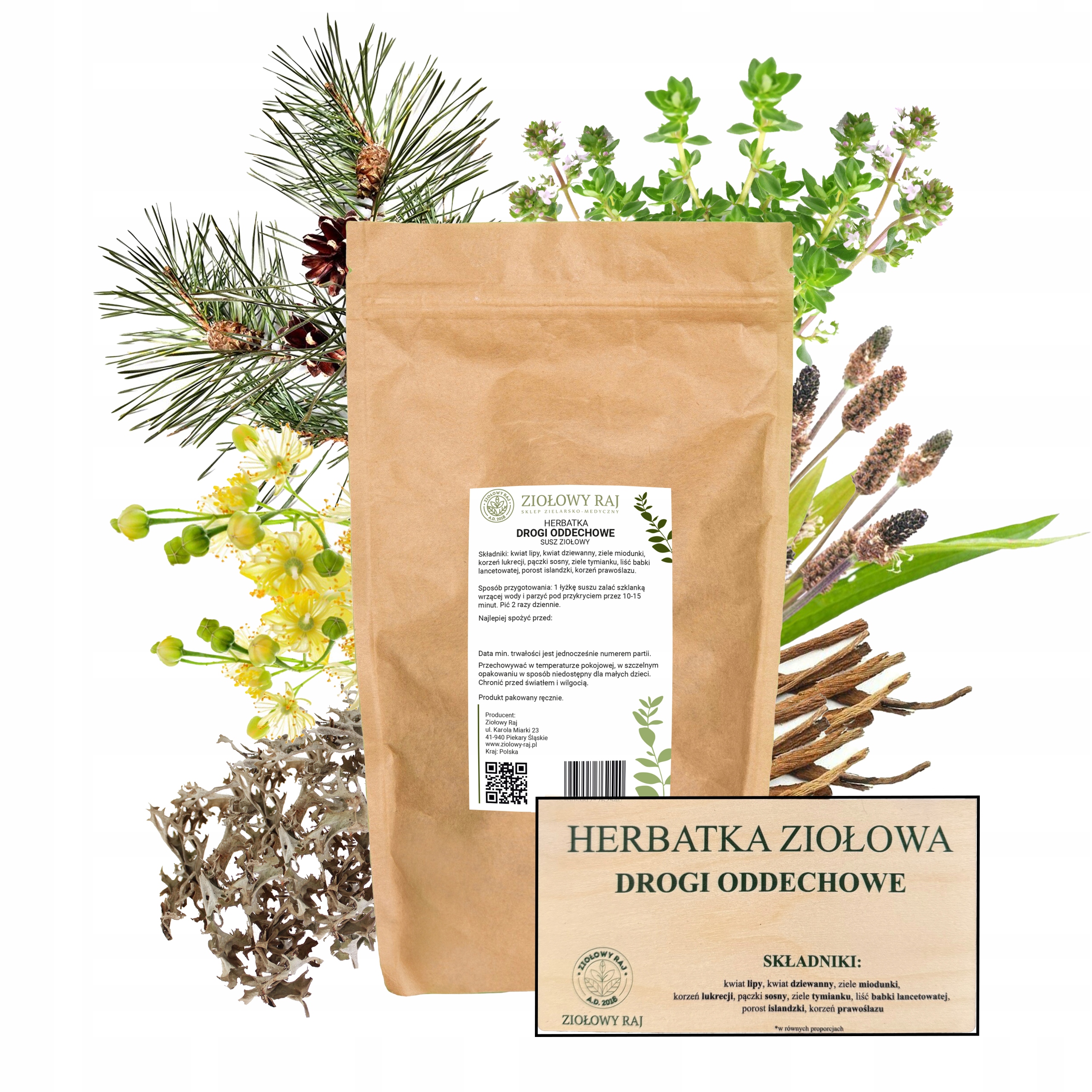 Bylinky na dýchací cesty Kašel Nachlazení Astma Lipa Miodunka 500g