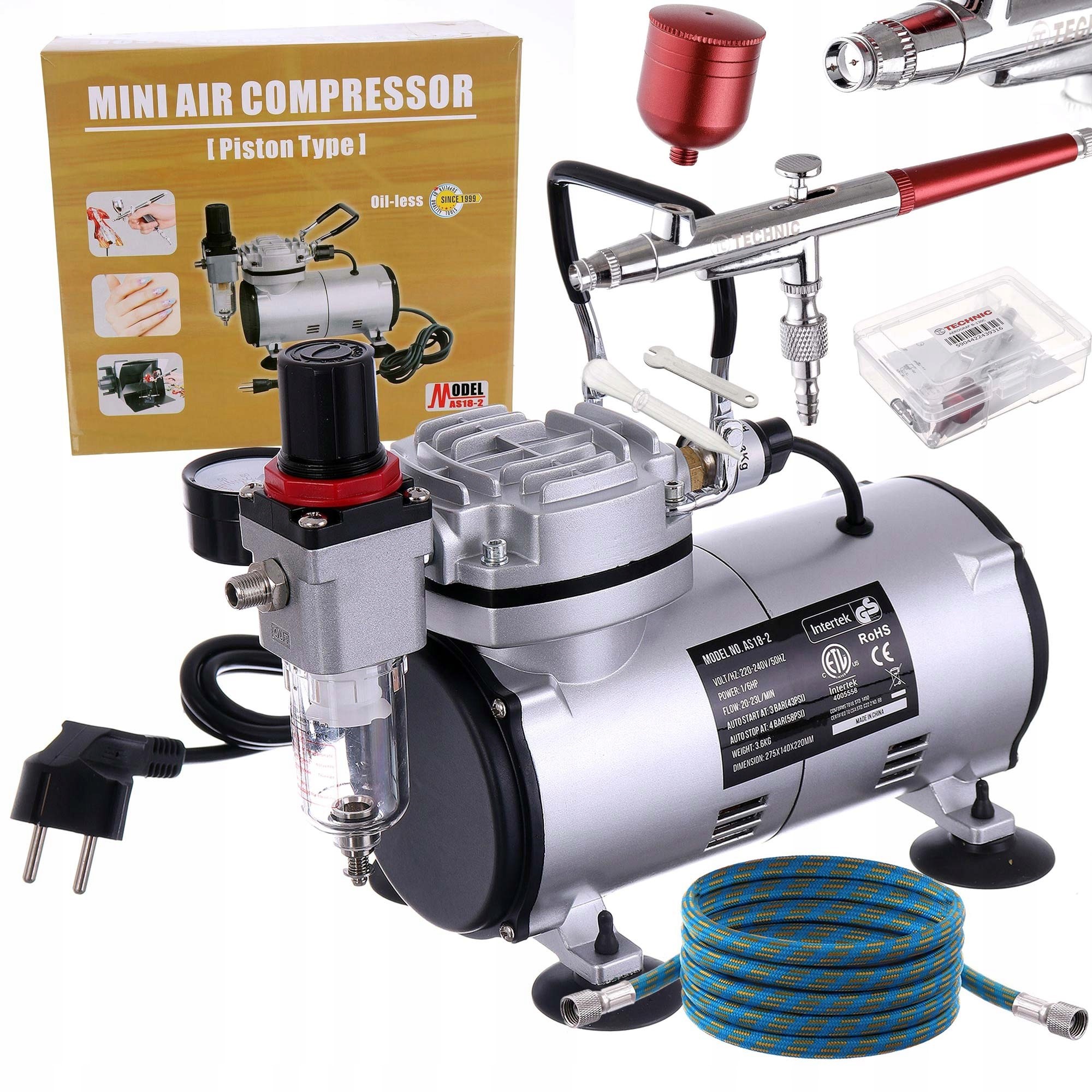 Kompresor pro aerograf Originální Fengda Aerograf Red Tryska 0,4 mm Hadice 3 m