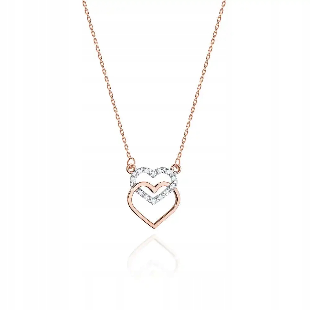 Náhrdelník z růžového zlata 585 srdíčka s bílým zlatem 1.4 g srdce dárek