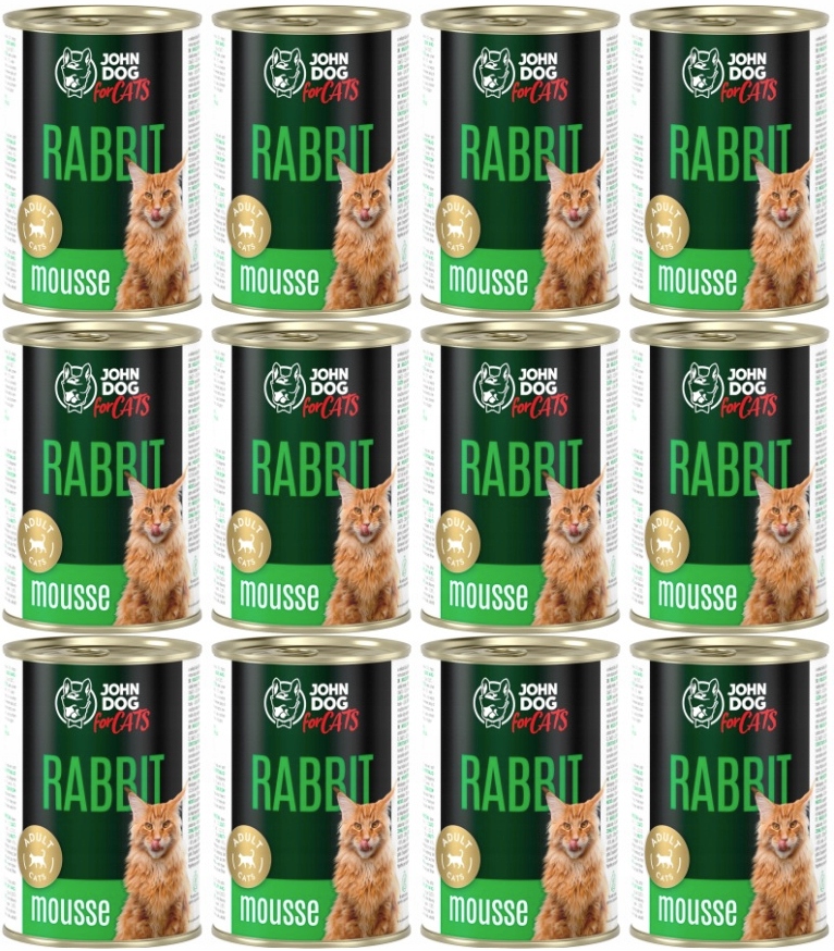 Krmivo mokré pro kočky John Dog for Cats Pěna Králík Set 12x400g