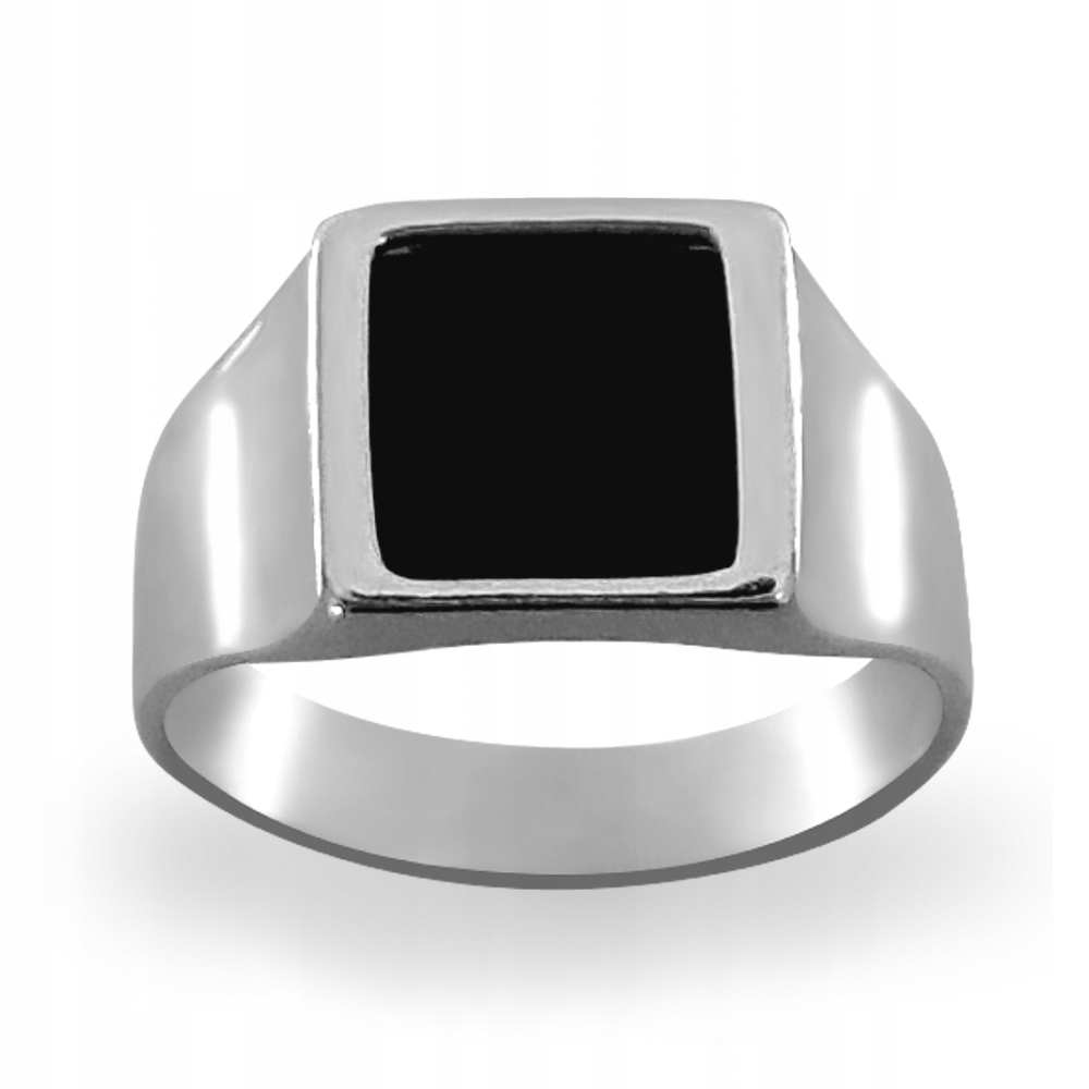 KWADRATOWY SYGNET Z ONYKSEM SREBRO 925 + GRAWER