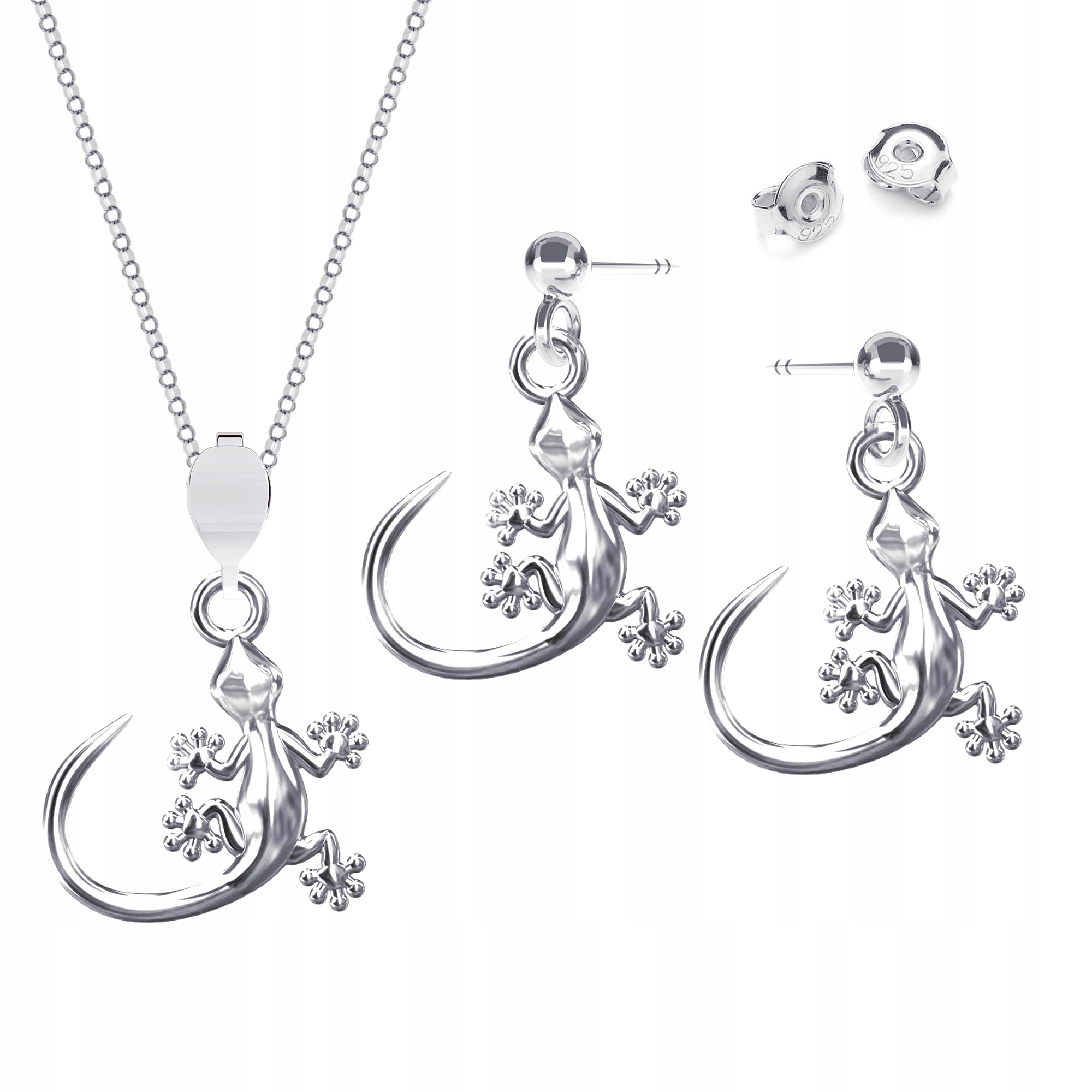 Sada stříbrných šperků 925 Ještěrka Gekon Symbol obnovy a štěstí