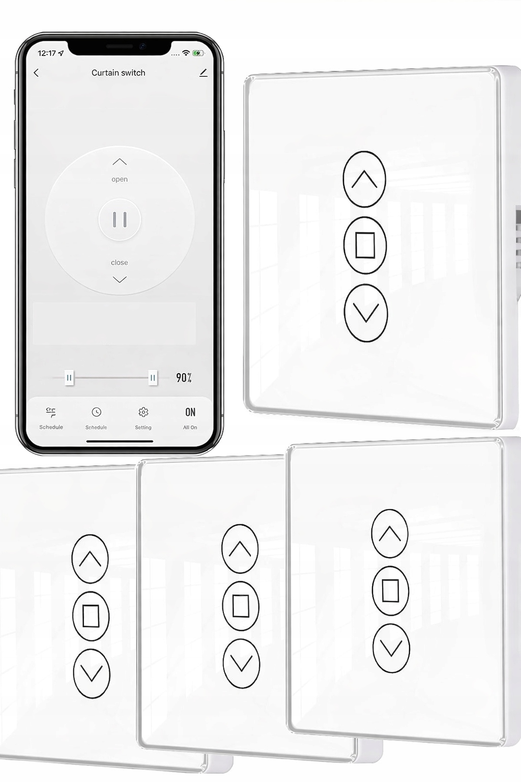 Vypínač na rolety ZigBee RF433 Moes dotykový sklenený Alexa Google 4 ks