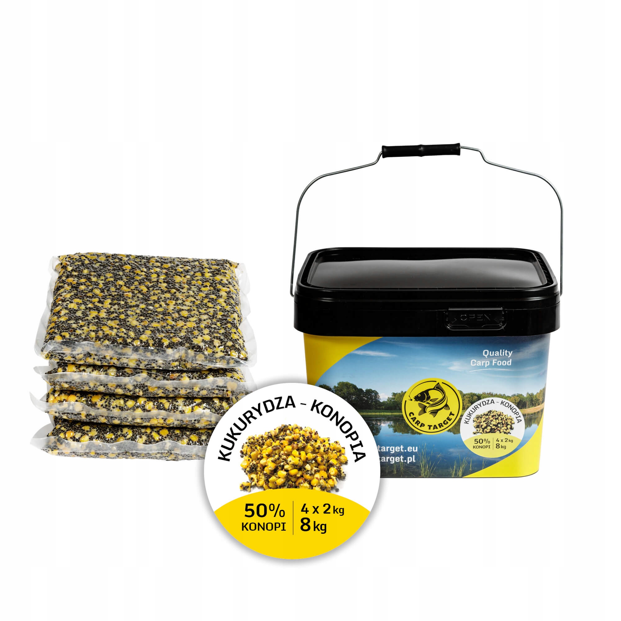 Kukuřice Konopná Mix zrn Návnada 8 kg (4x2 kg) Kbelík 10 l