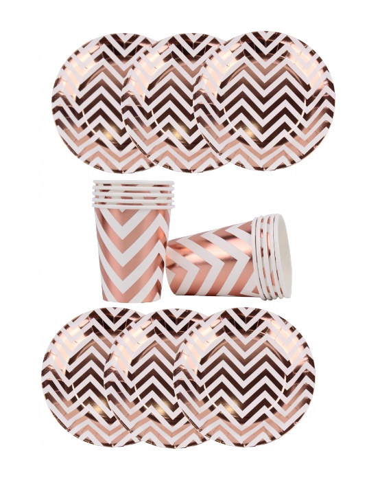 ZESTAW URODZINOWE KUBECZKI TALERZYKI ROSE GOLD ZYG