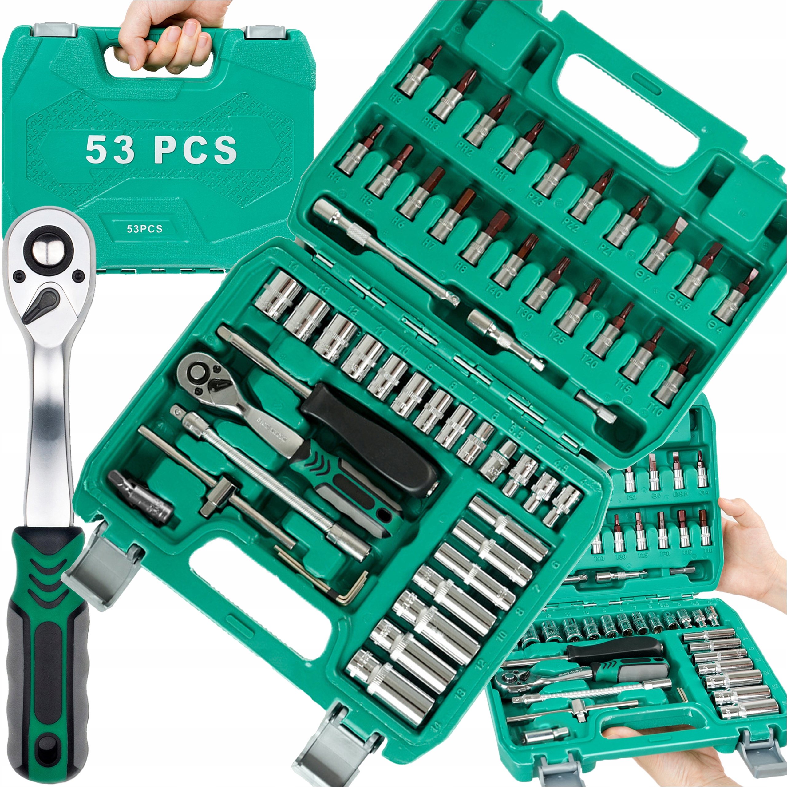 Zestaw Narzędzi Kluczy Nasadowych Grzechotka Bity Imbusy Torx Walizka 53 El