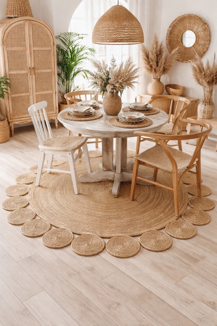 Dywan jutowy okrągły dekoracyjny boho Malea