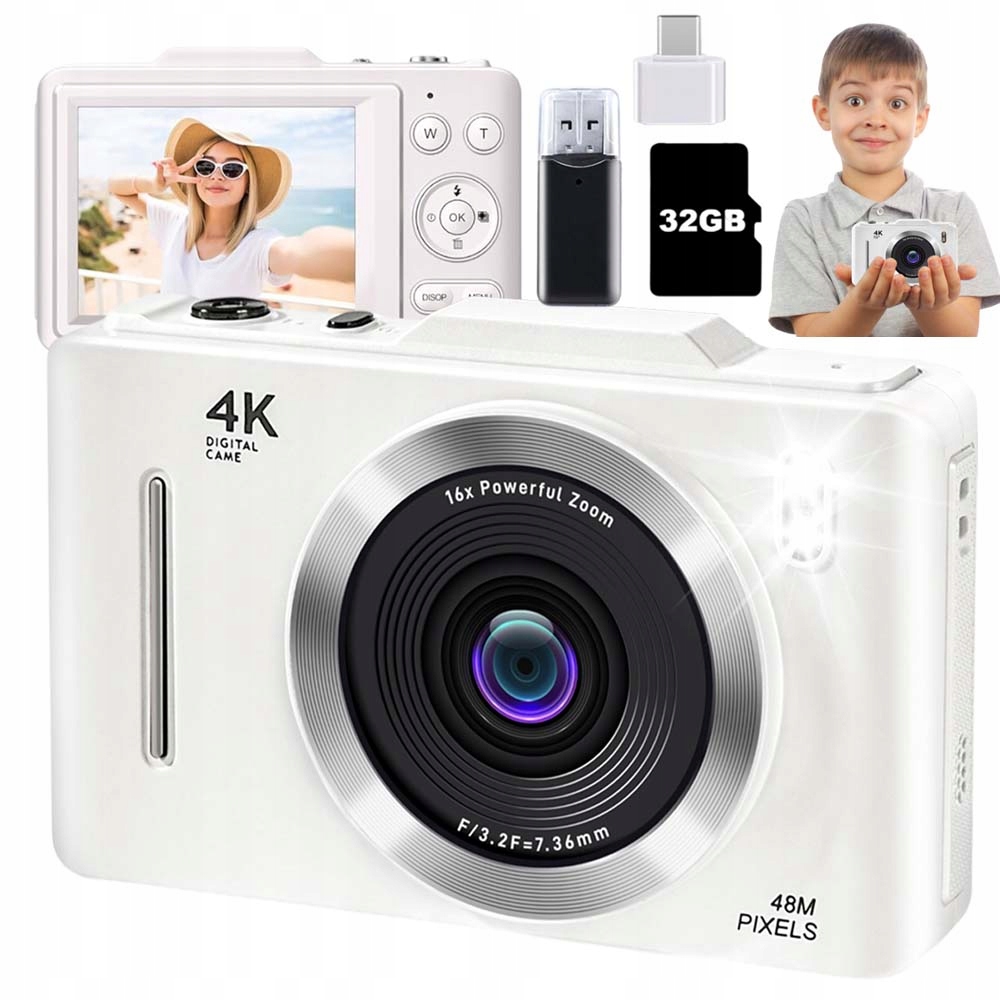 Digitální Fotoaparát 48 Mp 4K 16X Kompaktní Stabilizace Pro Děti A Cestování