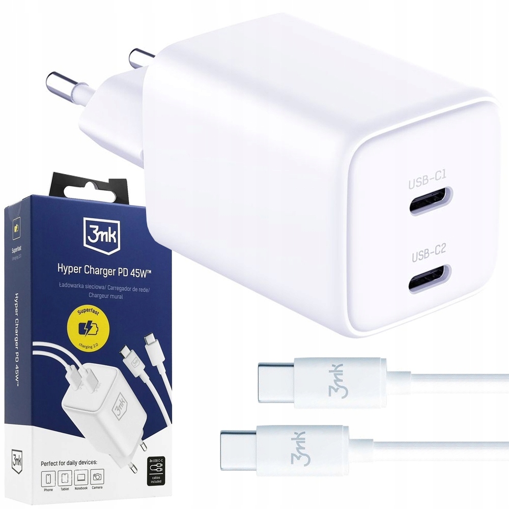 Rychlá nabíječka 3MK 45W pro iPhone 17/16/Pro/Pro Max/Air, kostka 2x Usb-c