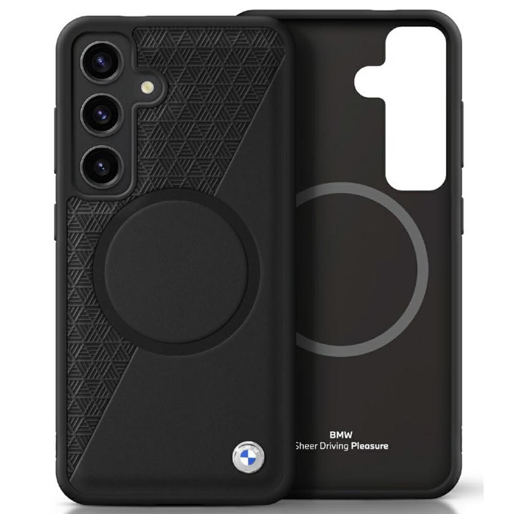 Etui Bmw Leather Half Textured MagSafe na Samsung Galaxy S25 czarne Bmw