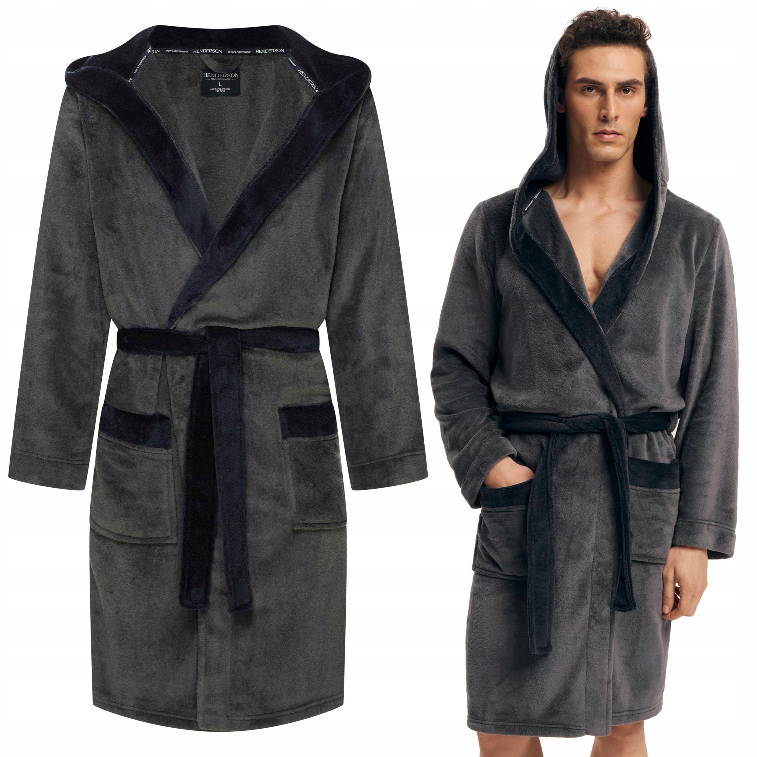 Pánský Župan Henderson Elegantní dlouhý, vázaný v pase s kapucí 3XL