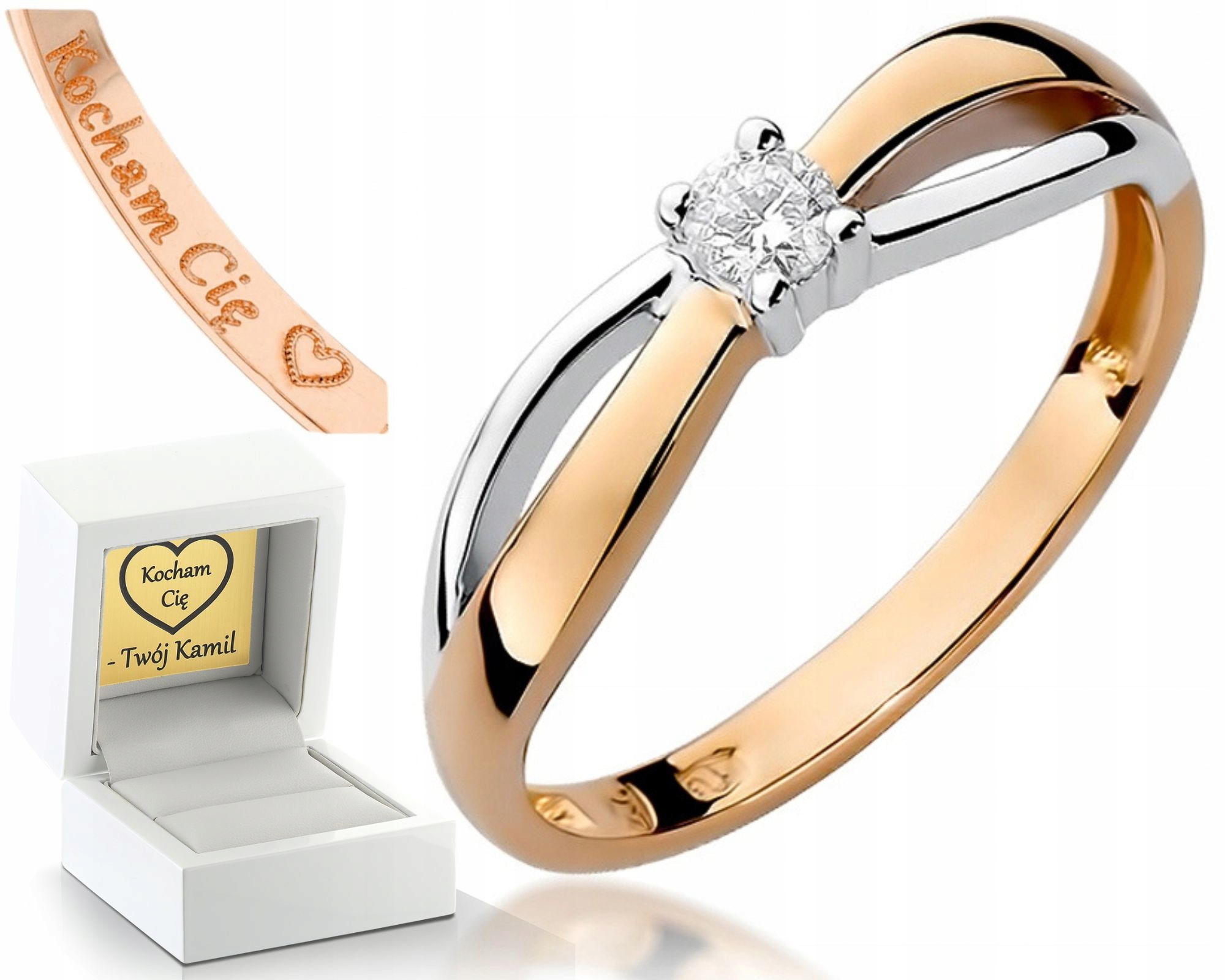 Prstýnek Z Růžového Zlata S Briliantem gravírování 585 Zlato