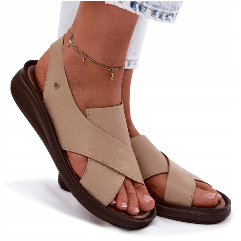 Zazoo 40392 Dámské Kožené Sandály Na Lehkém Podpatku Cappuccino 36