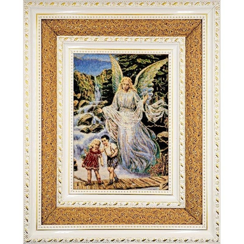 Art Sacrum Vyšívaný obraz pro děti s andělem strážným 38 x 32 cm, dvojitý rám