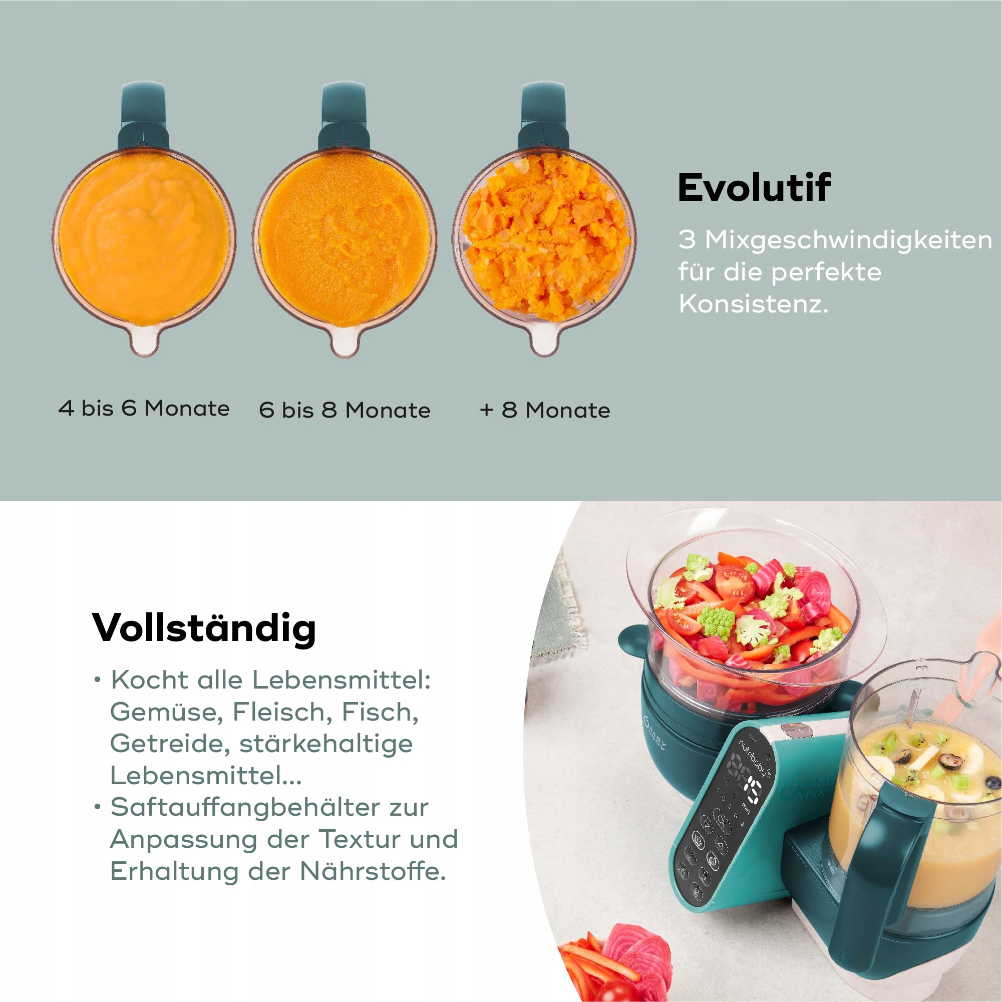 BABYMOOV Nutribaby Plus Zielony Robot Kuchenny Dla Niemowląt 2200ml — miniatura 6