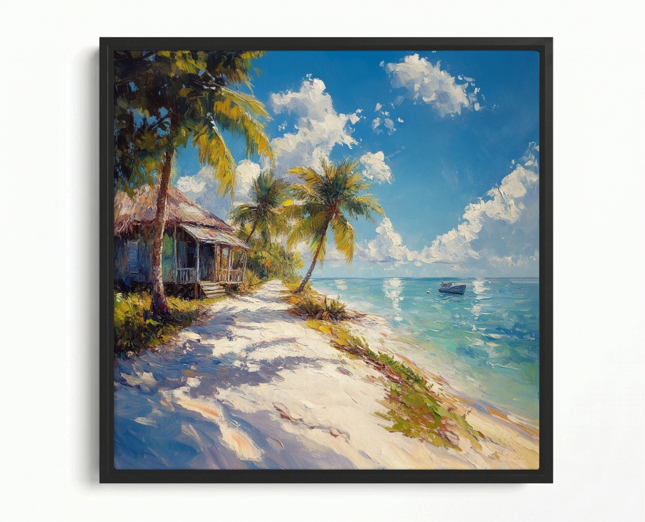 Obraz Rama American Box Krajobraz Hawaje Ocean Plaża Palmy Chatka 50x50