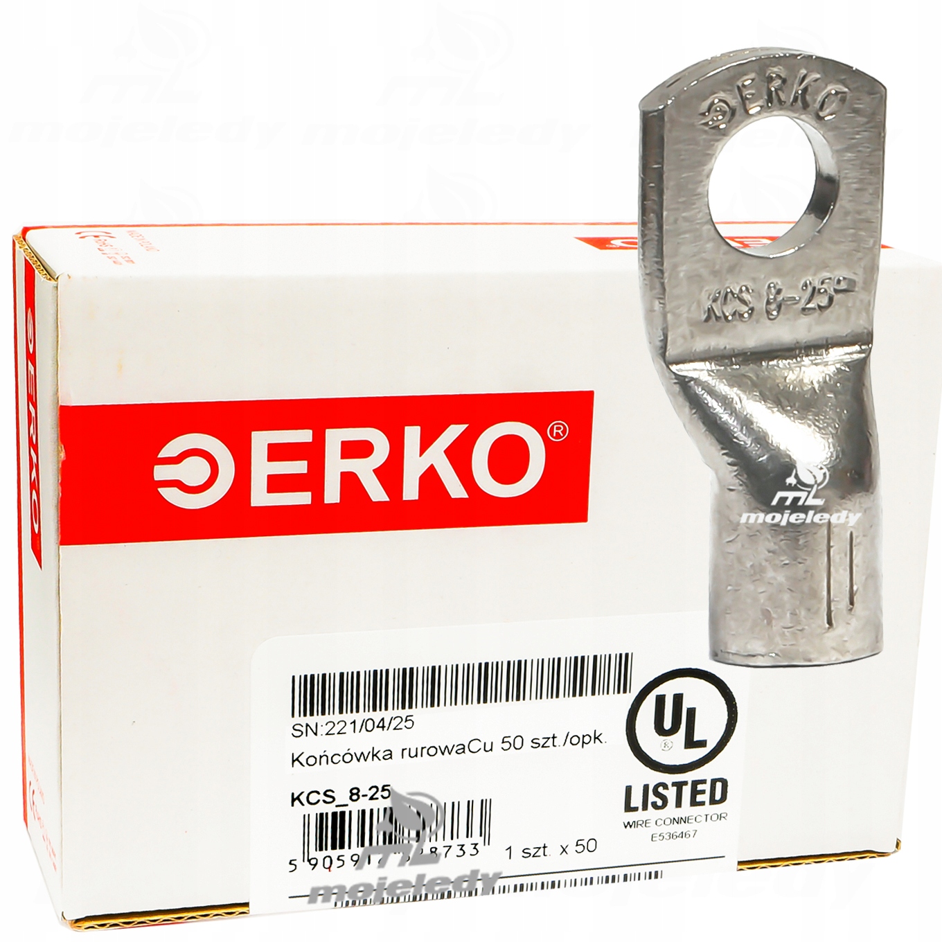 50 x Kabelová koncovka Cu měděná pocínovaná 25 mm M8 Erko Kcs