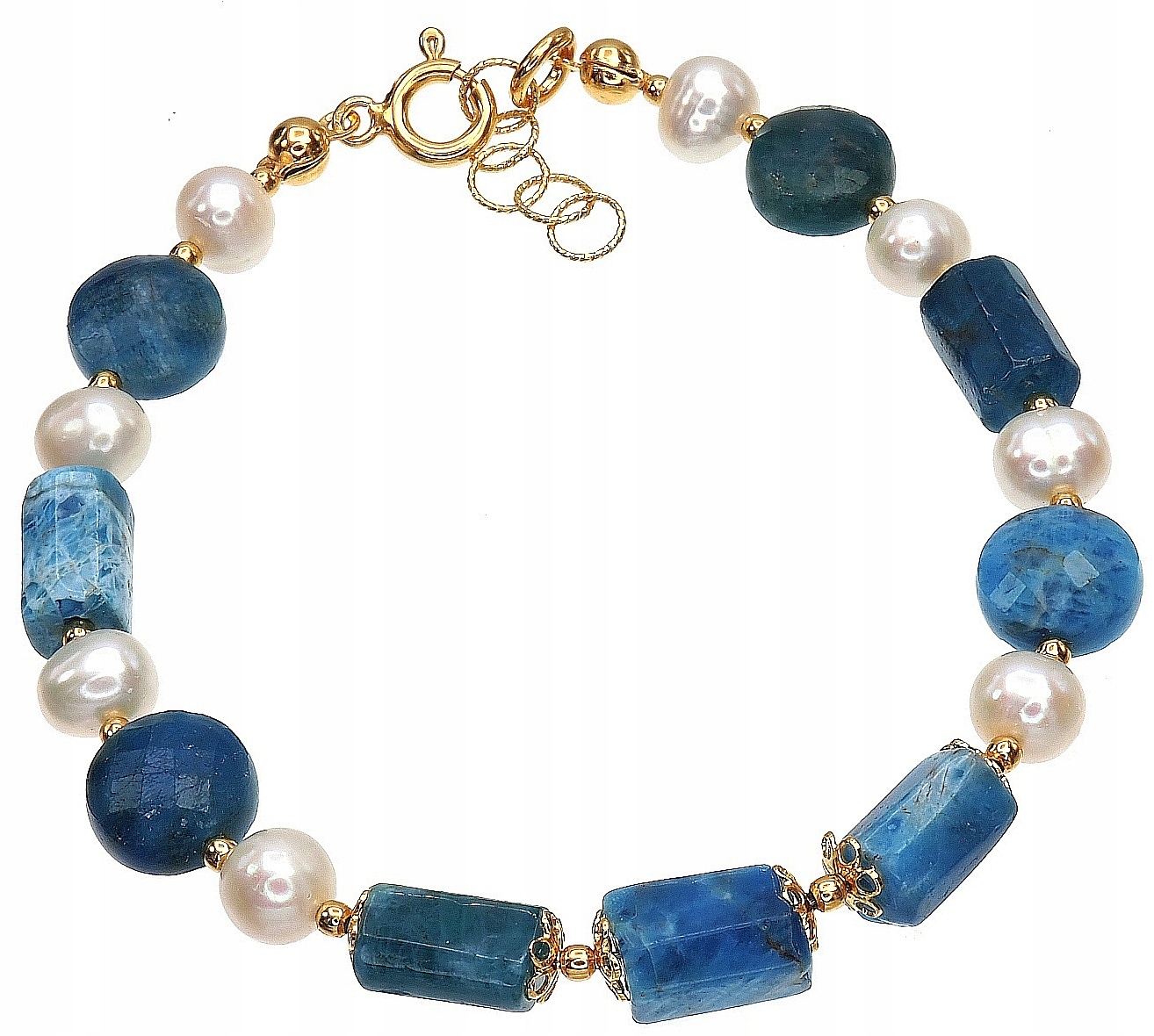 Přírodní apatit Pravé perly Originální náramek Zlaté Stříbro