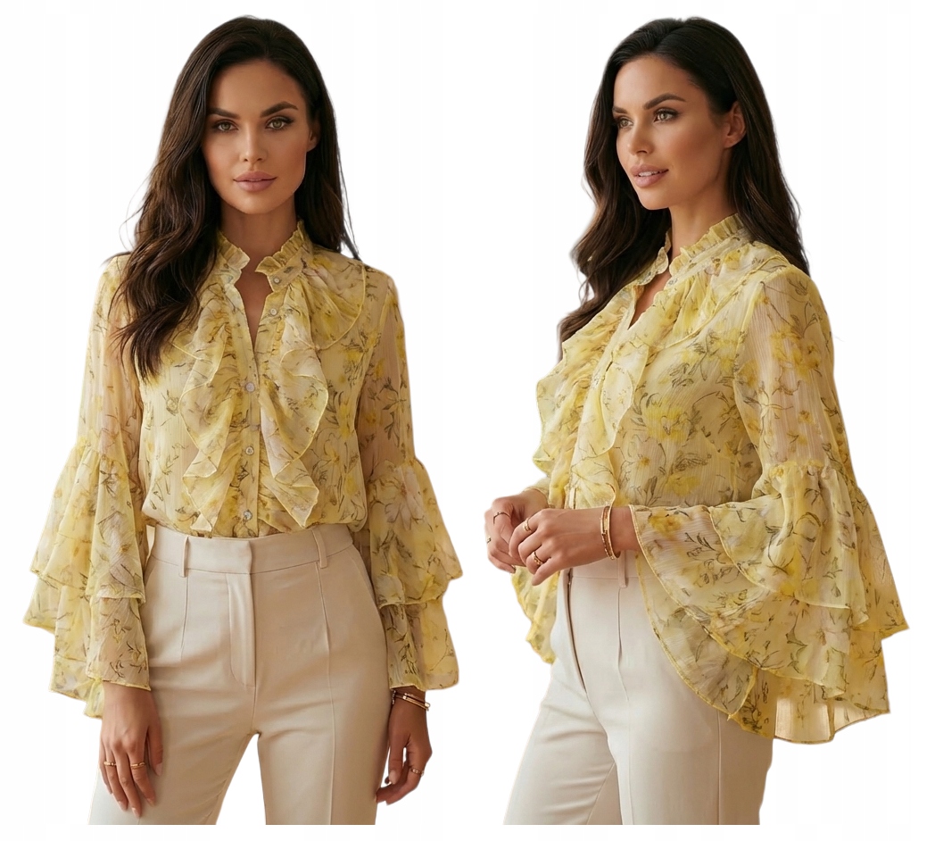 Rozpínací halenka Košile Květiny Falbanky Návštěvní Elegantní Falbany Lamiar