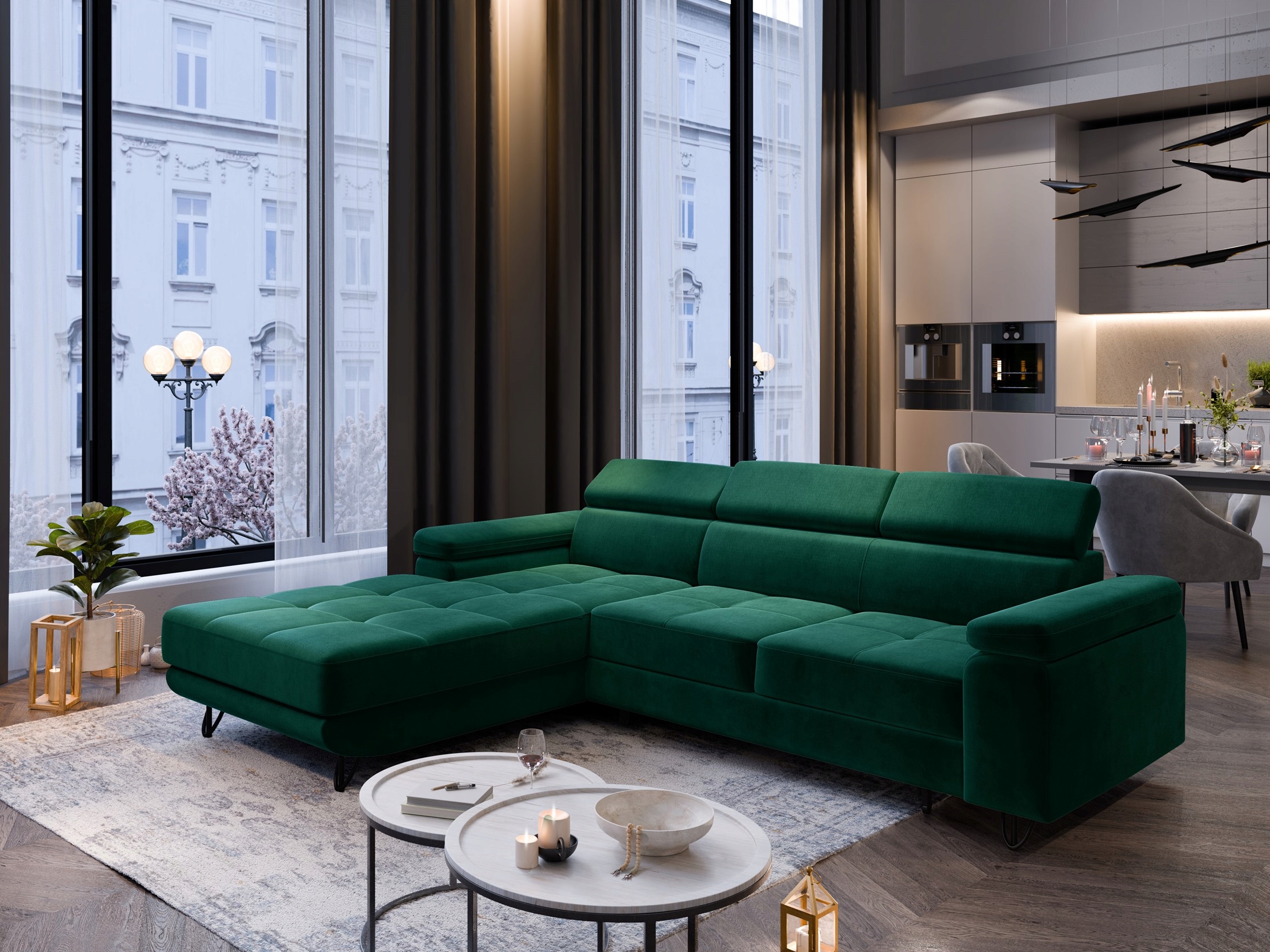 Rohová Sedací Souprava Funkce spaní Nastavitelné opěrky hlavy