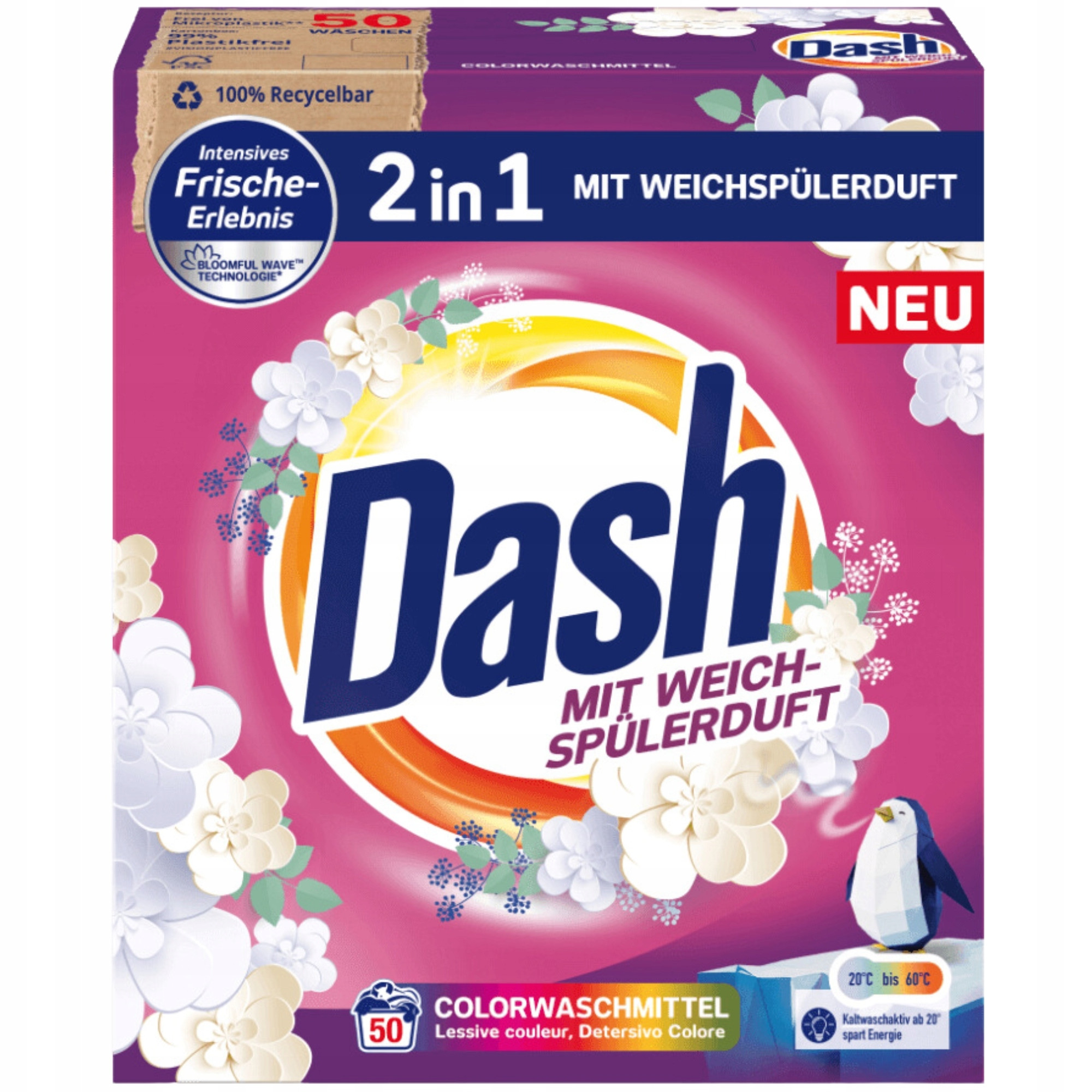Levně Prášek na praní barvy Dash Color 2in1 50 praní 3 kg