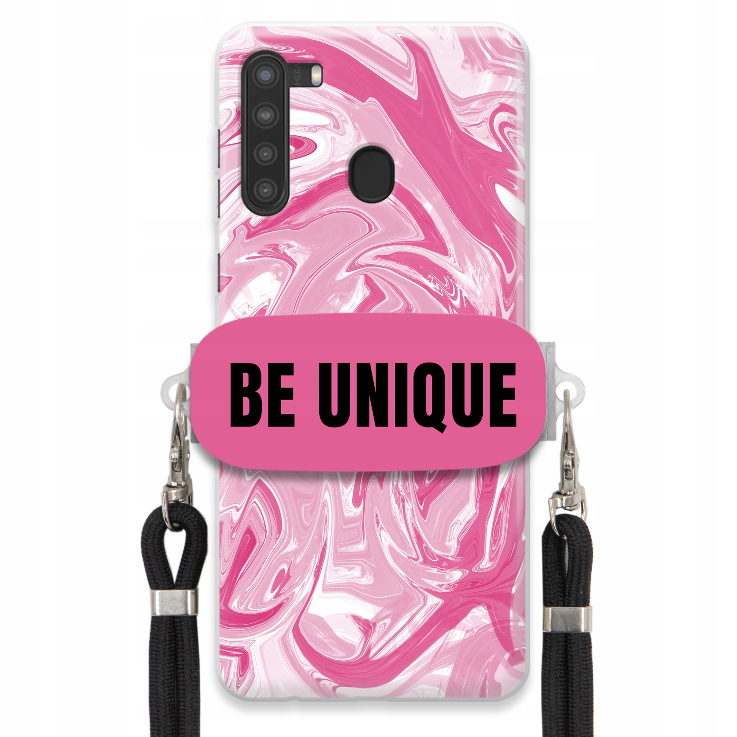 Puzdro pre Samsung A21 Case držiak šnúrka Čierna Ružová Mramor Be Unique