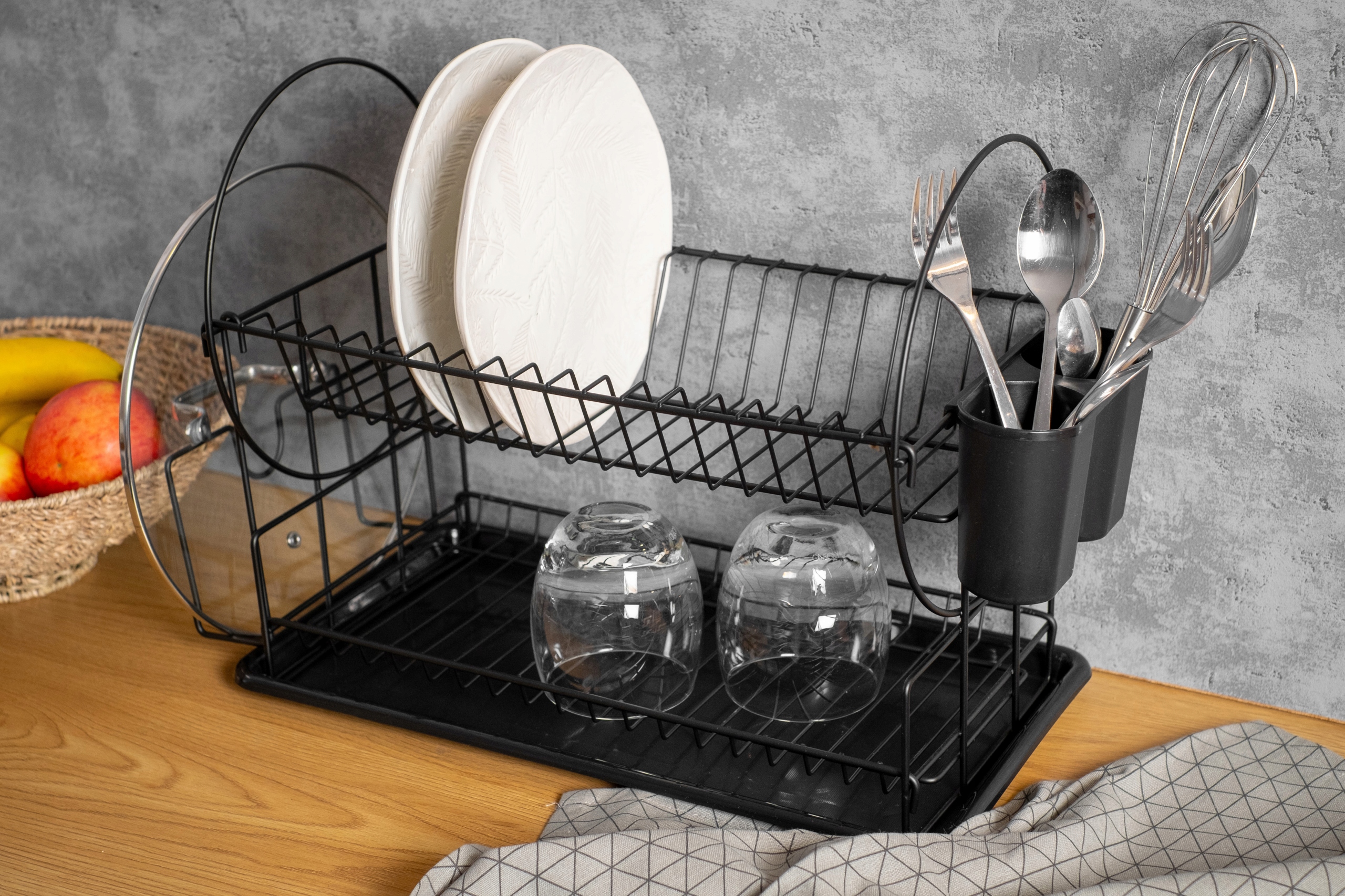 SUSZARKA OCIEKACZ METALOWA DWUPOZIOMOWA DO NACZYŃ TALERZ TACKA CZARNA Kod producenta BB3400