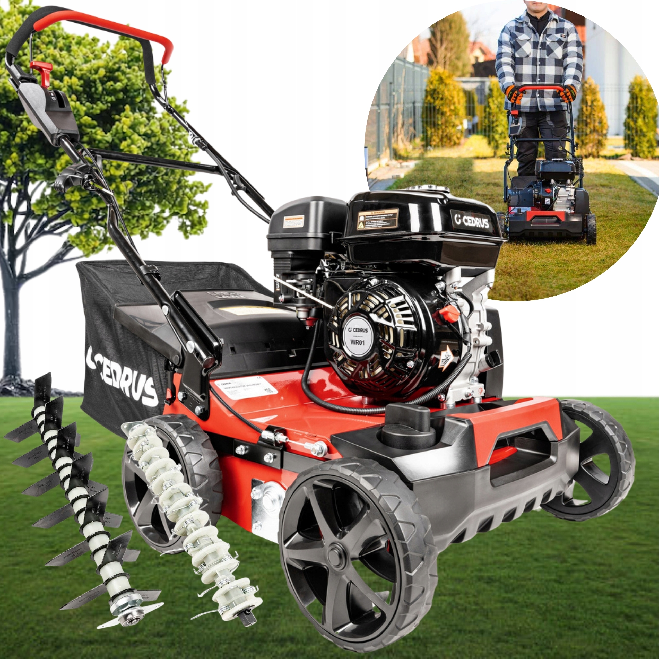 Mocny Wertykulator Aerator Spalinowy Spulchniacz Gleby 3w1 XXL Cedrus WR01