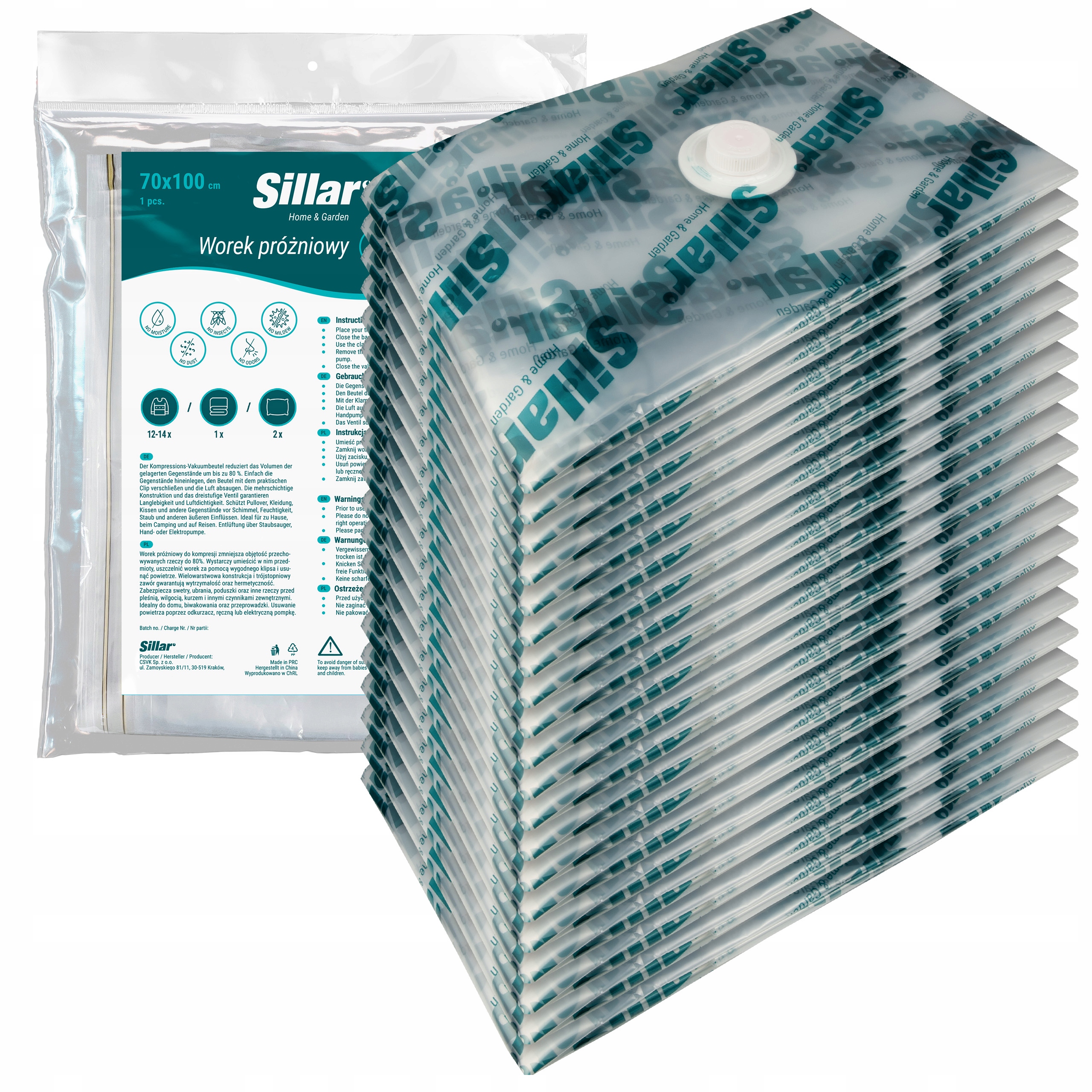 Levně Sillar vakuový pytel na oblečení 70x100 Pa/pe 80 mikronů 7 vrstev 20 Ks