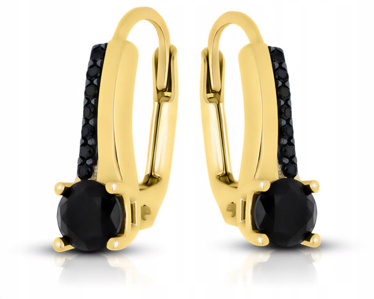 Zlaté náušnice 585 Dámské černé zirkony visící jako originální