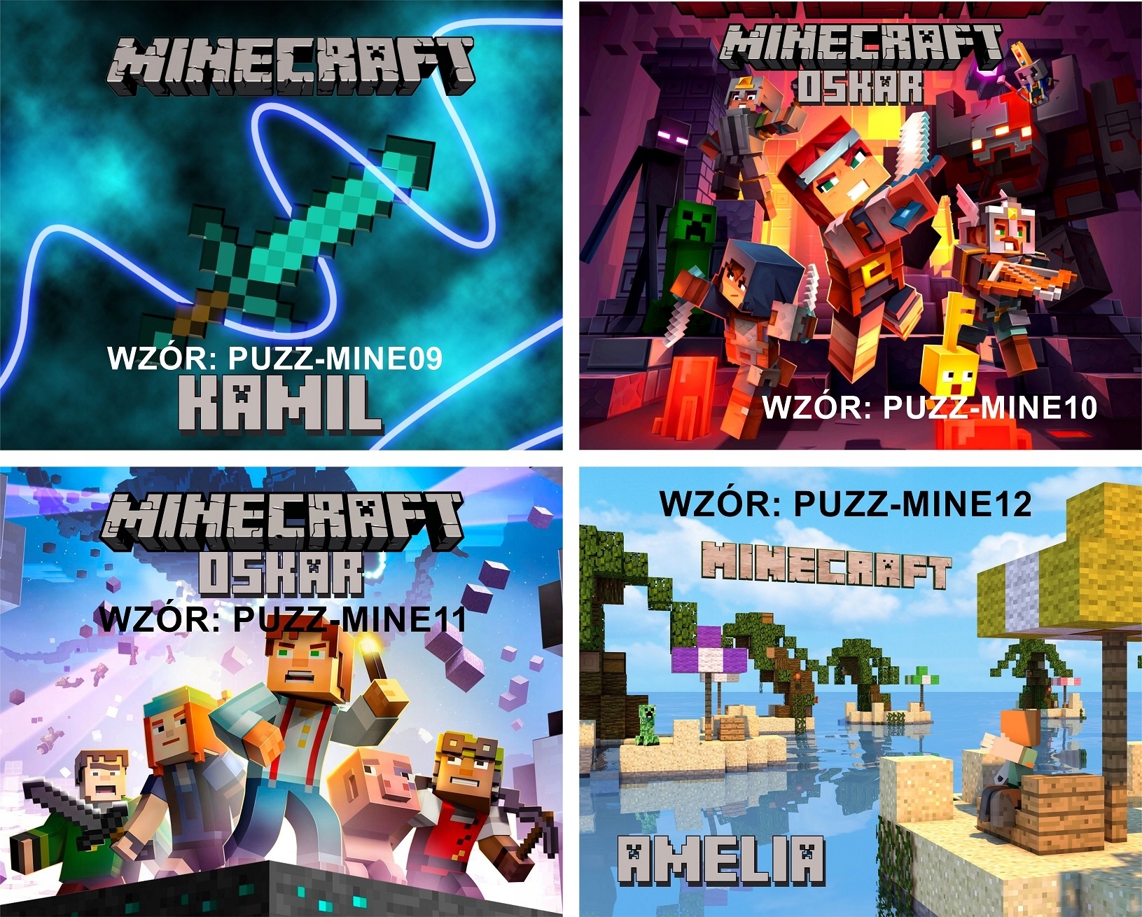 Puzzle + IMIĘ + pudełko MINECRAFT A4 110 el Marka inna