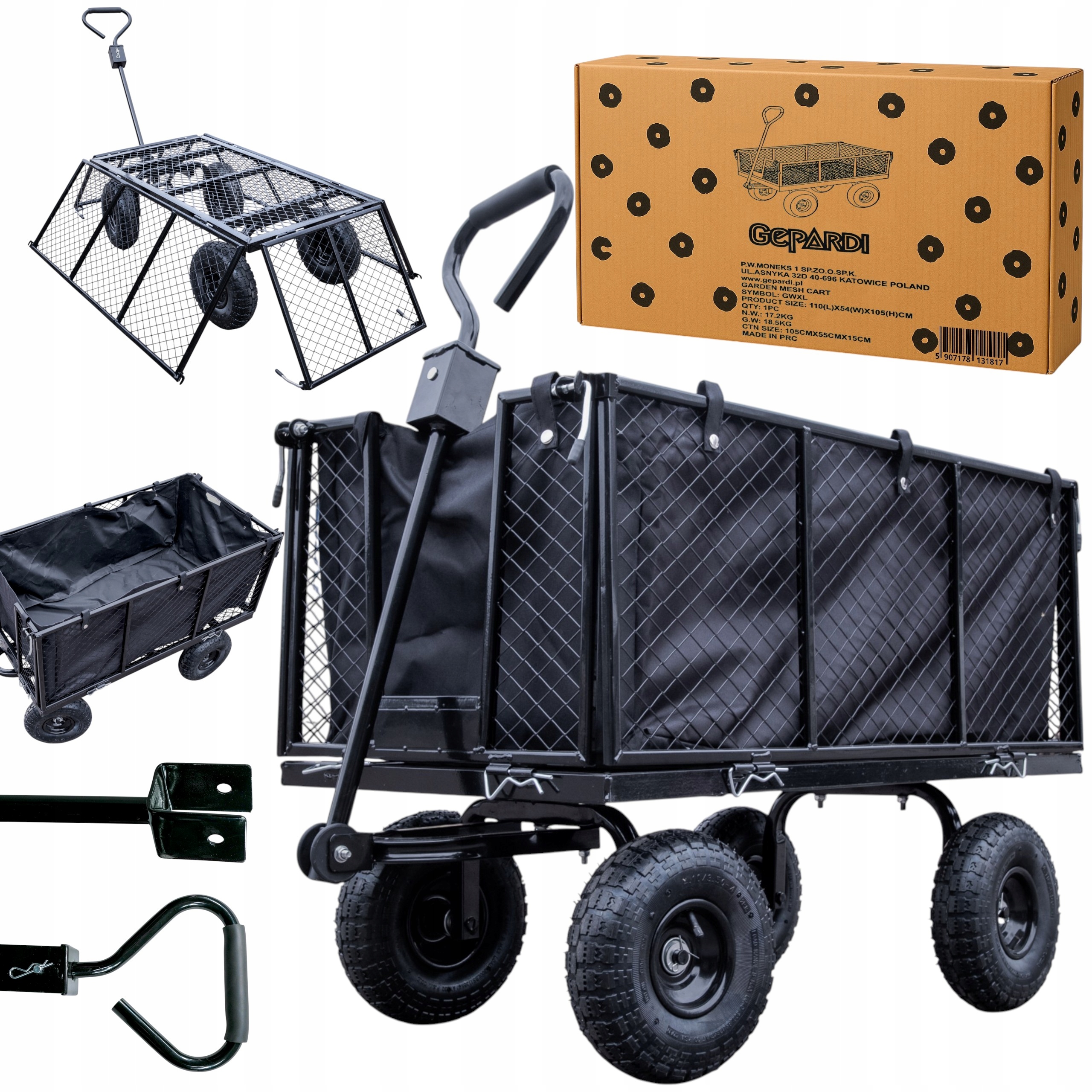 Duży Wózek Ogrodowy Transportowy Rozkładany Przyczepka Z Burtą Plandeka XXL