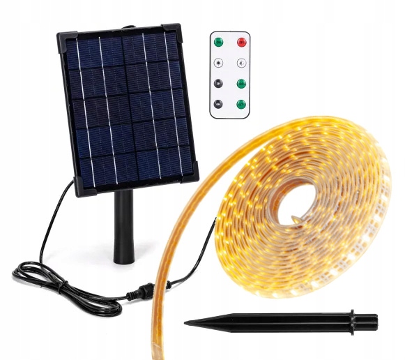Set Solární Led páska teplá barva 5 m 50 W IP65 hermetická s dálkovým ovládáním