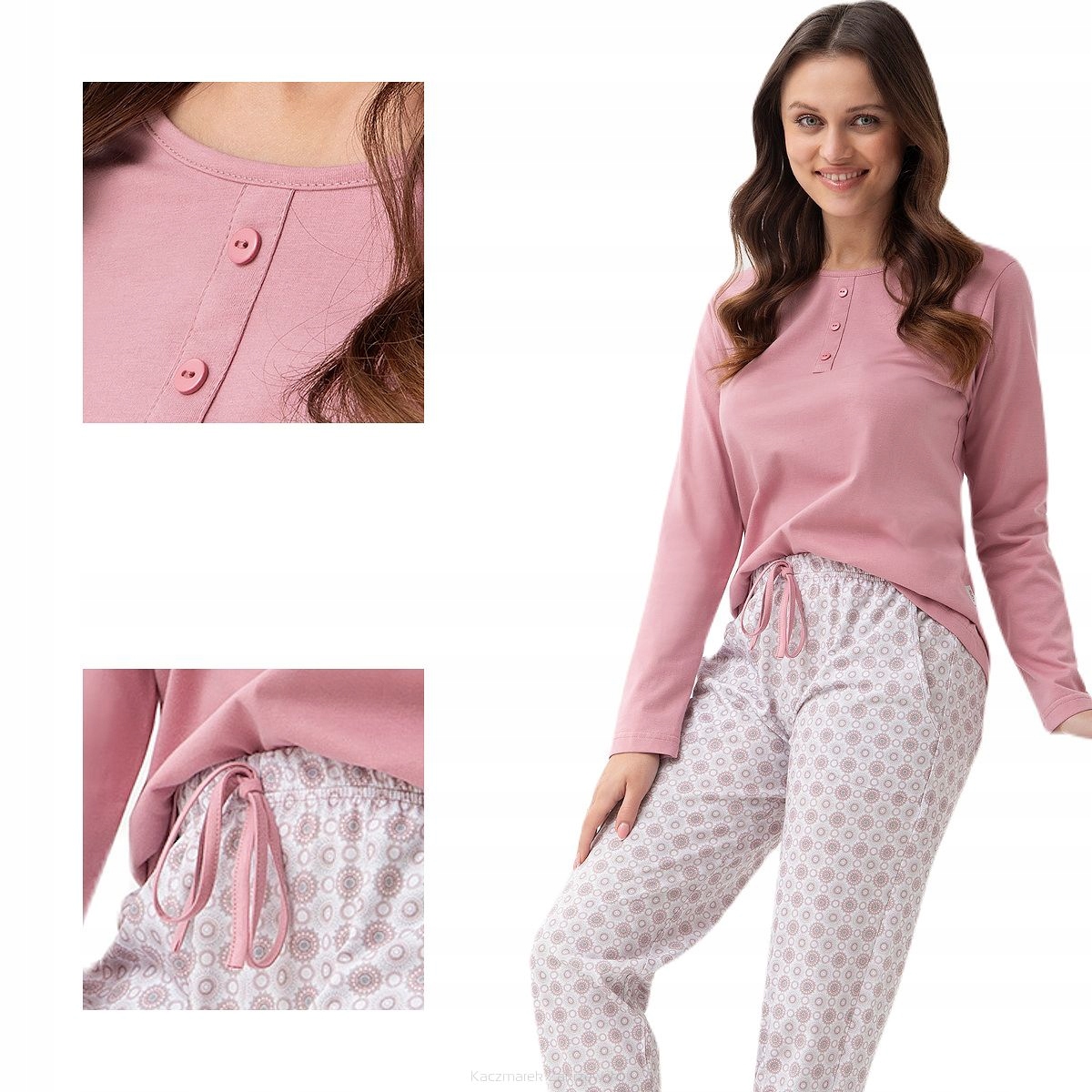 Dámské Pyžamo Luna 334 – vel XXL s růžovo-béžovými rozetkami bavlna