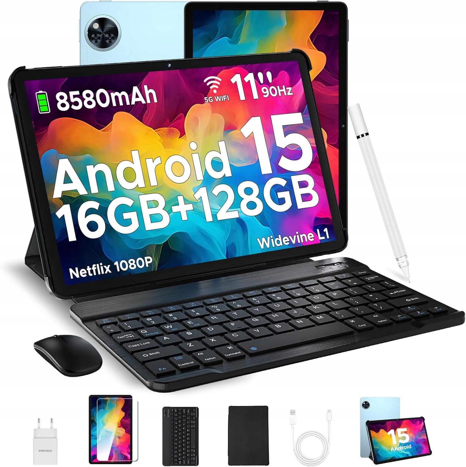 Tablet Doogee U11 s Androidem 15, klávesnicí a perem, 11" 16"/128 Gb, 2 Tb, 8580 mAh, Otg