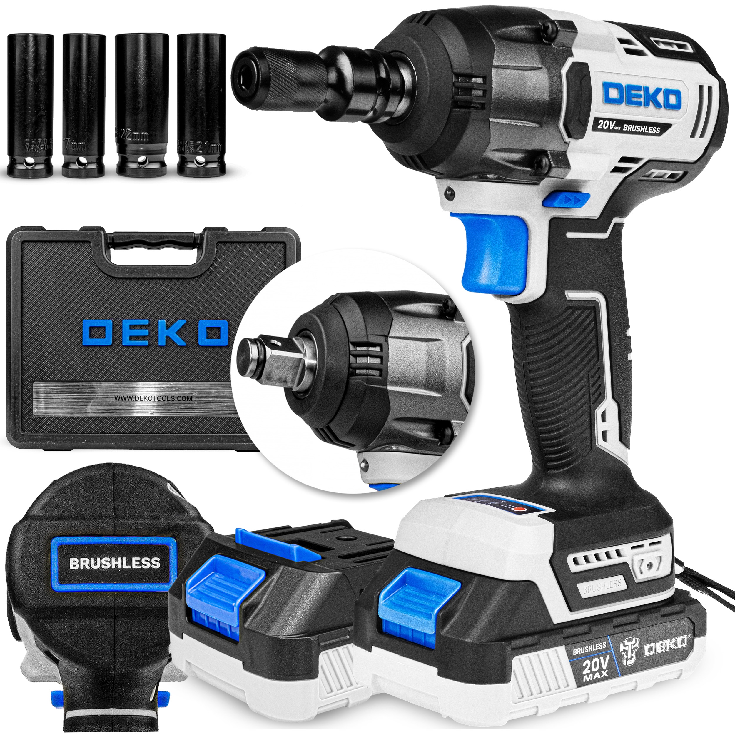 Zakrętarka Udarowa Klucz Udarowy Akumulatorowy Do Kół 1/2" Nasadki 2xAKU