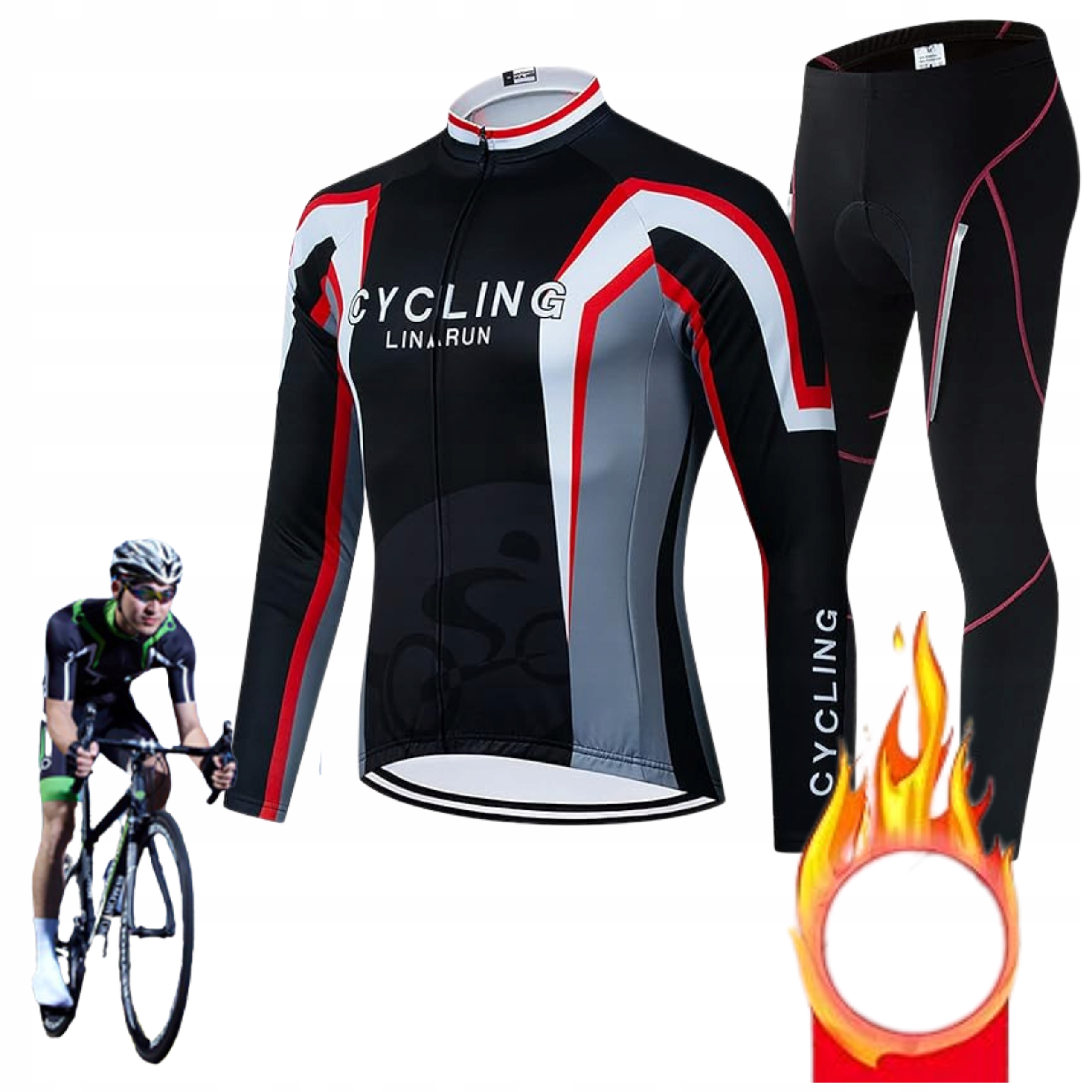 Męski strój rowerowy Komplet kolarski na rower Zestaw zimowy termiczy pro