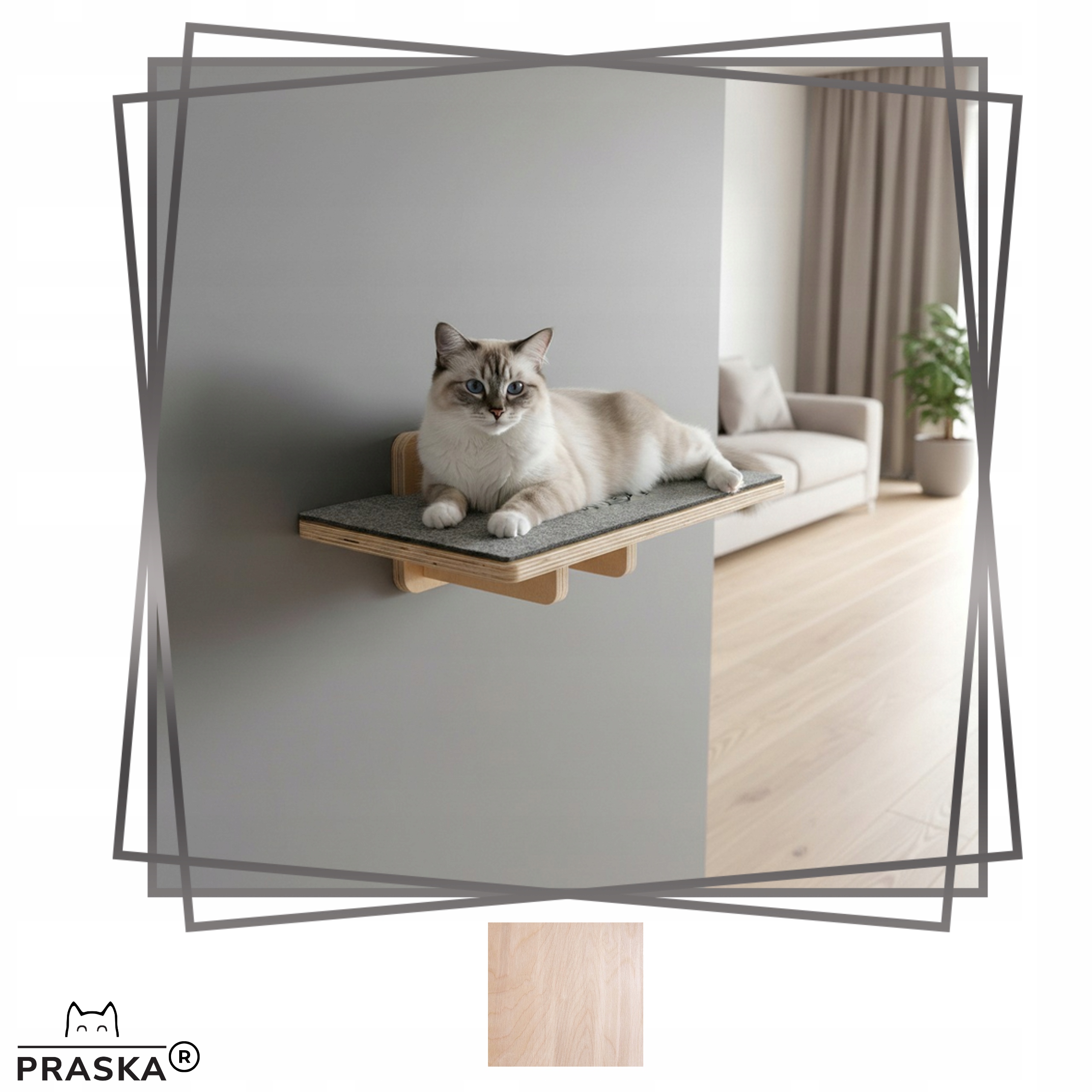 Pražská police pro kočky se škrabadlem ShelfLevel 40x20 cm Plst Premium Natural