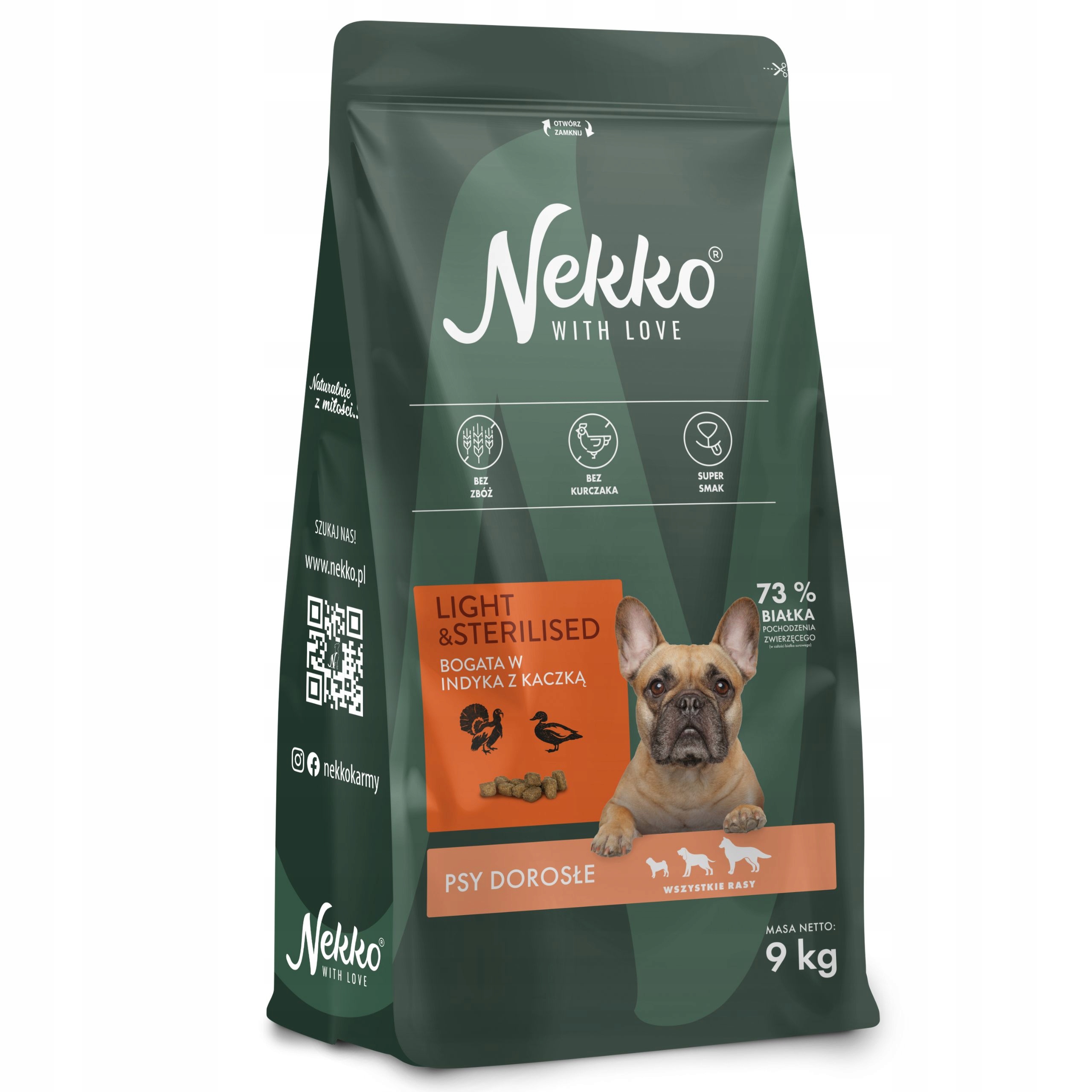 Karma Dla Psów Nekko Light Sterilised Indyk z Kaczką Bezzbożowa 9KG