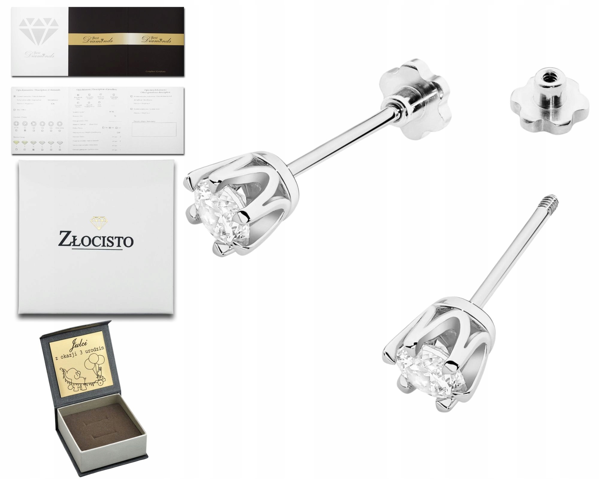 Bílé Zlato Náušnice S Diamantem Na Šroubovací Tyči Zlato 585 Dárek