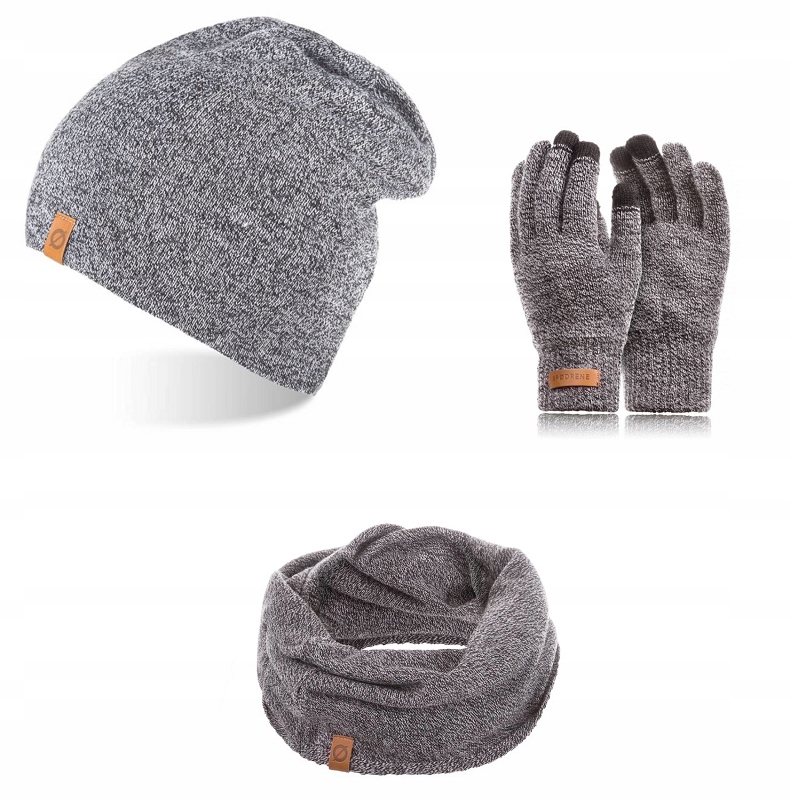 Světle šedý pánský zimní komplet Čepice Nákrčník 3v1