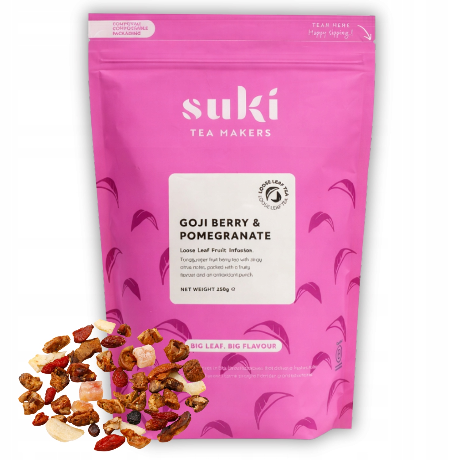 Čaj ovocný nálev granátové jablko goji listové kousky ovoce 250 g sušené