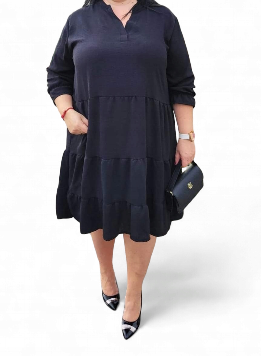 Šaty trapézová hladká plus size Velikost 50/52 černá