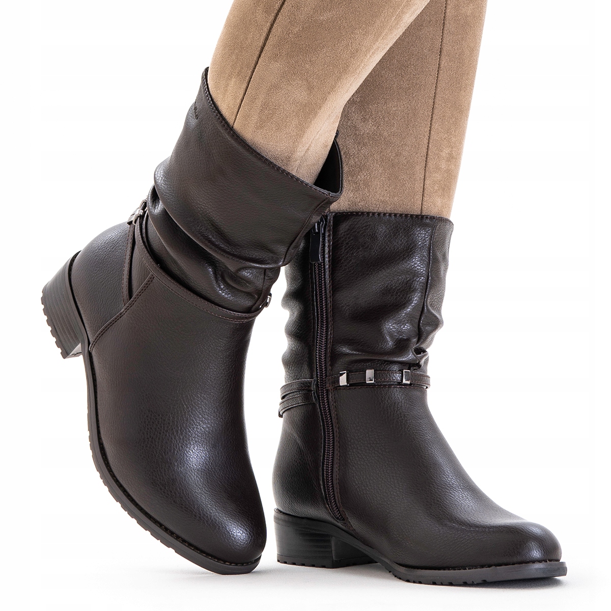 Kozačky casual podpatky zateplené Širší pohodlné měkké Zip Wojtyłko 37