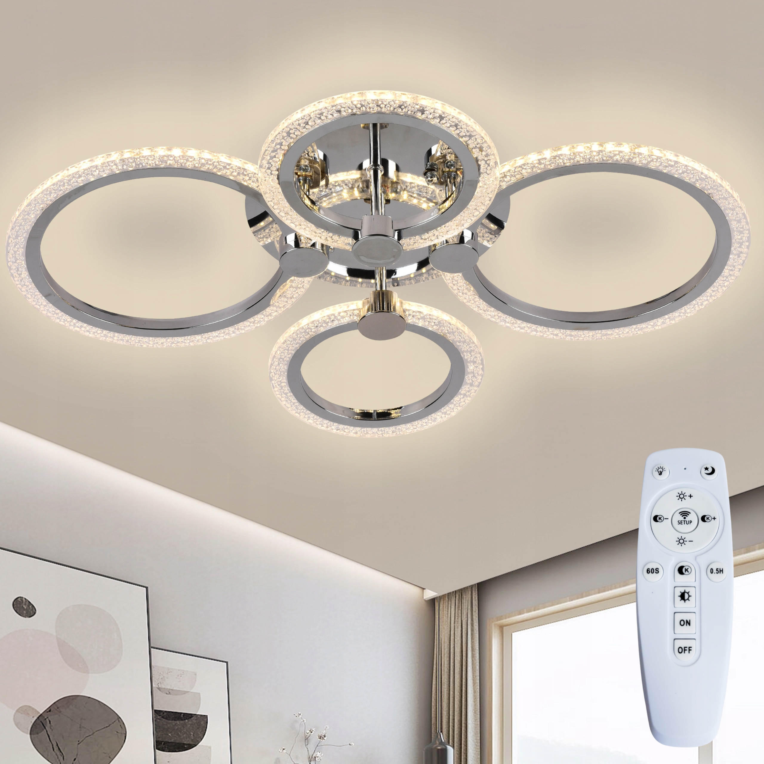 Strieborná Led stropná lampa 4-bodová s diaľkovým ovládaním 61 cm