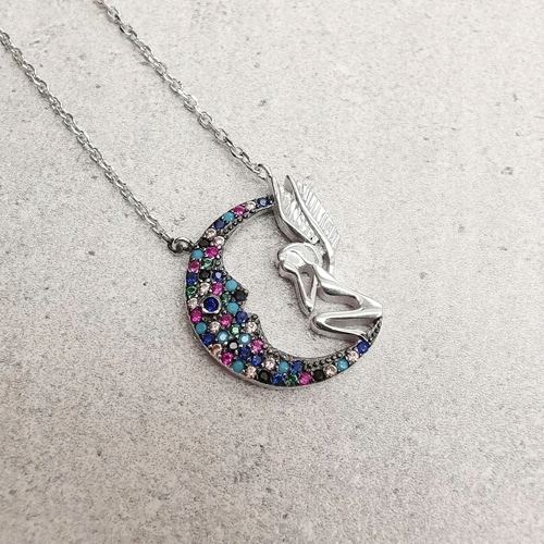 Stříbrný náhrdelník víla na měsíci