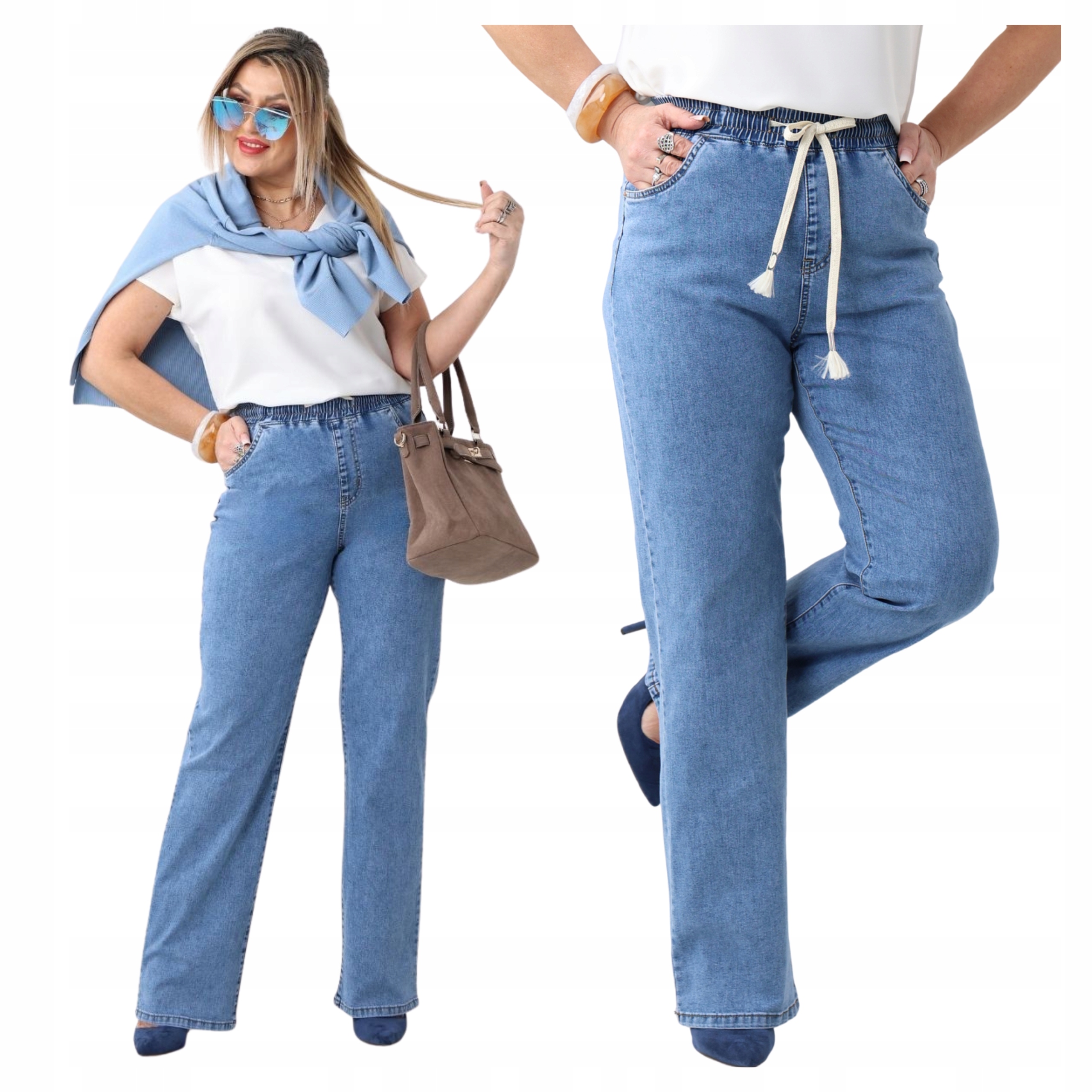 Szerokie Jeansy Damskie Bawełniane Elastyczne Duże Rozmiary Proste Nogawki