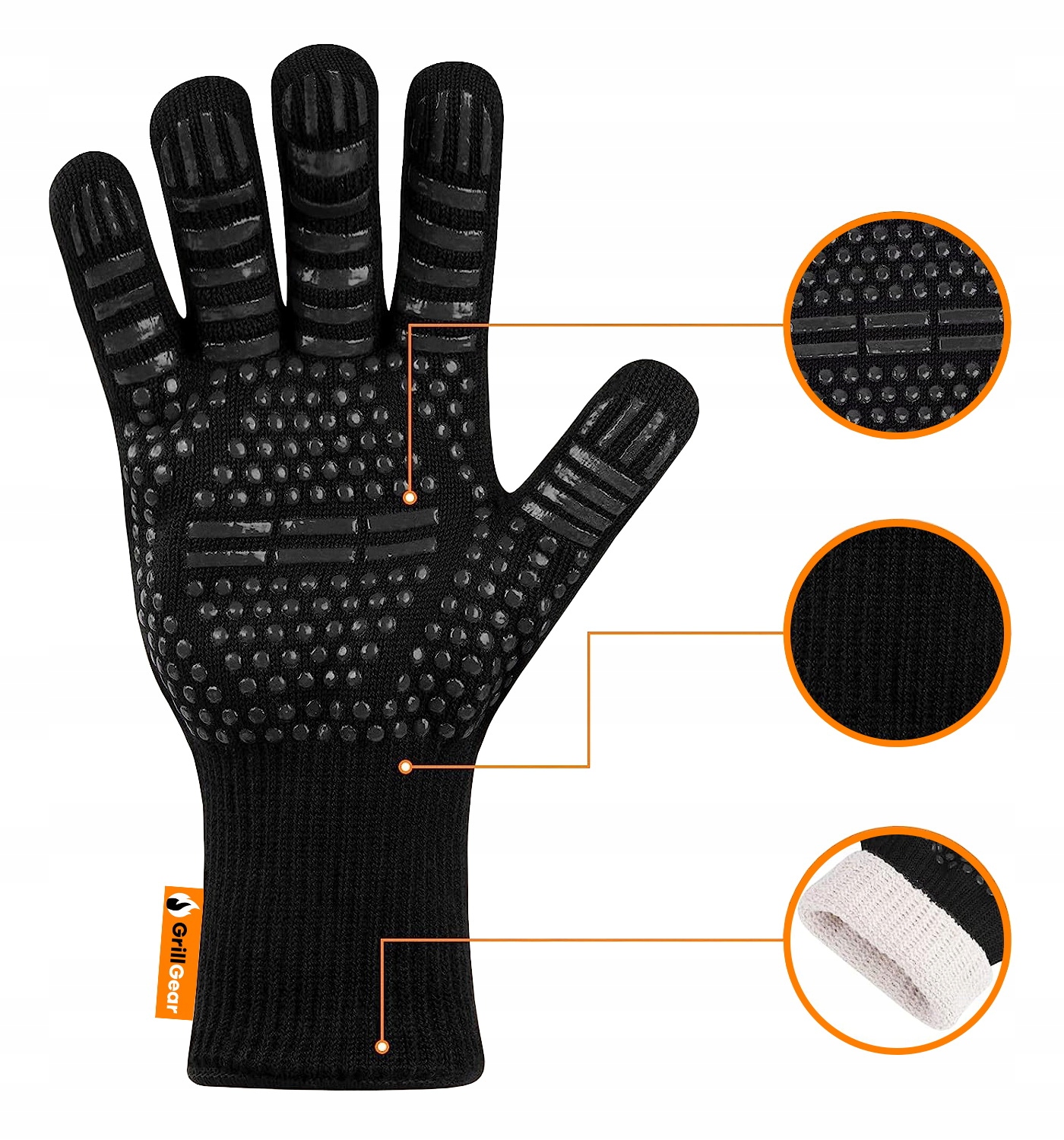 DUŻA RĘKAWICA DO SMAŻENIA NA GRILLU OGNIOODPORNA WYTRZYMAŁA PIECZENIA Długość 33 cm